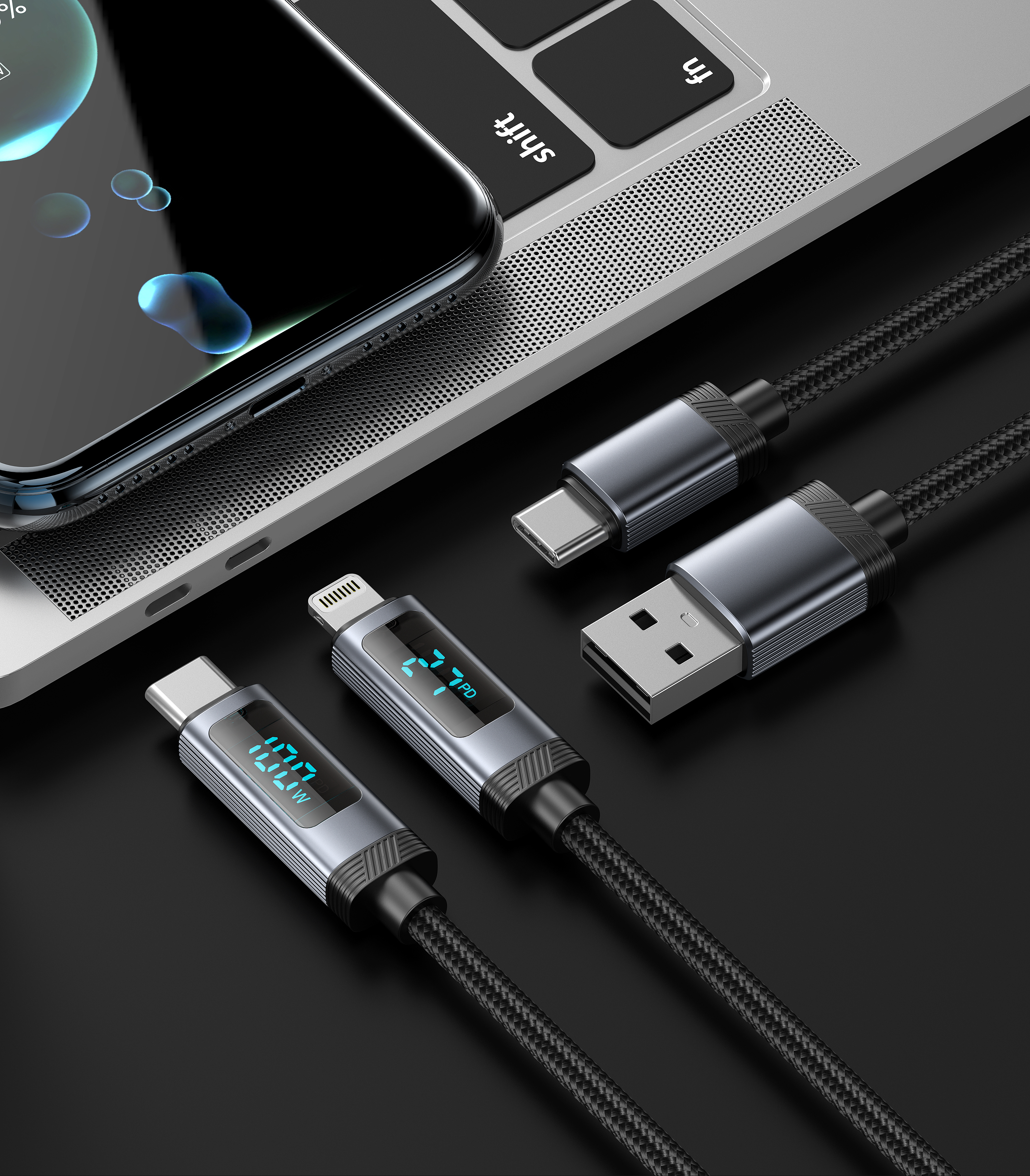 Digital display data line，industrial design，product design，Data line ID，Data line appearance design，Mobile phone charging line，3C digital，