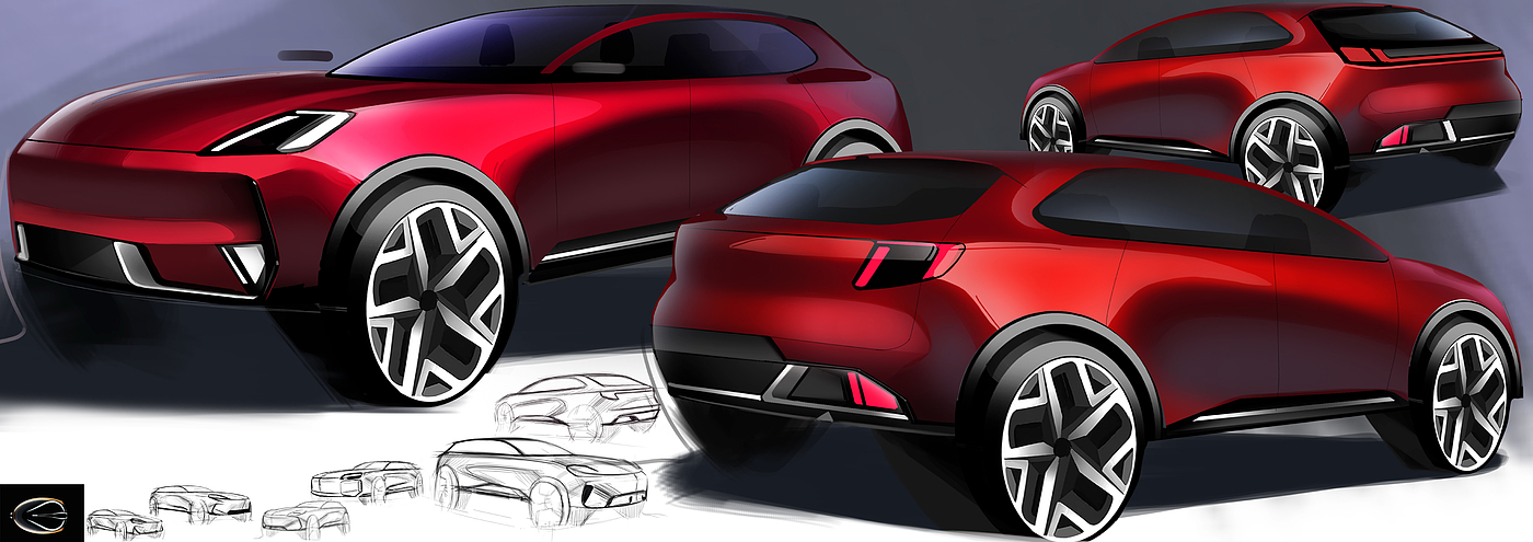 Automobile design，industrial design，car，cardesign，2d rendering，automotivedesign，Hand drawn，