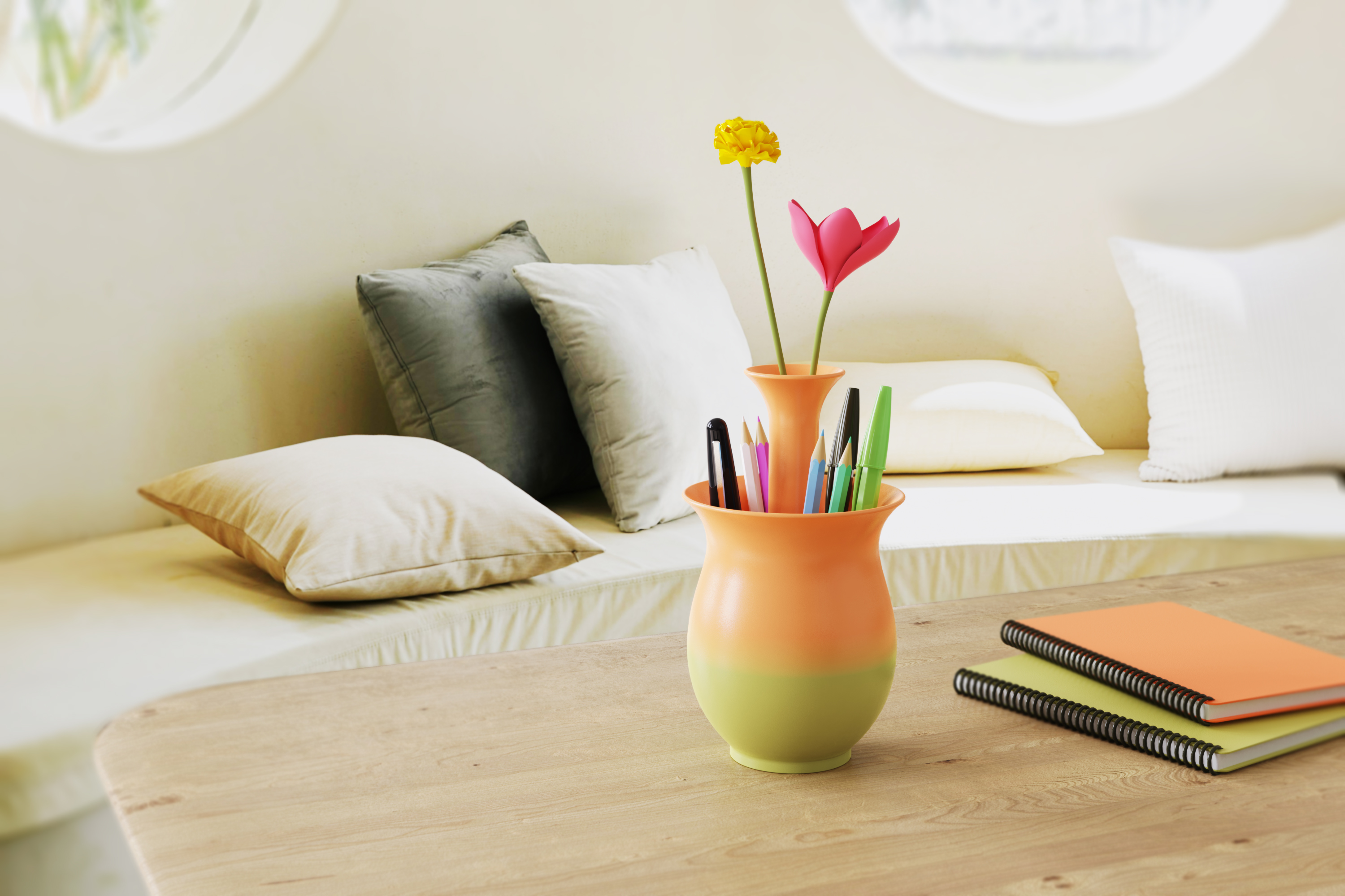 flower arrangement，pen container，Office Supplies，vase，desktop，decorate，originality，Gradient，