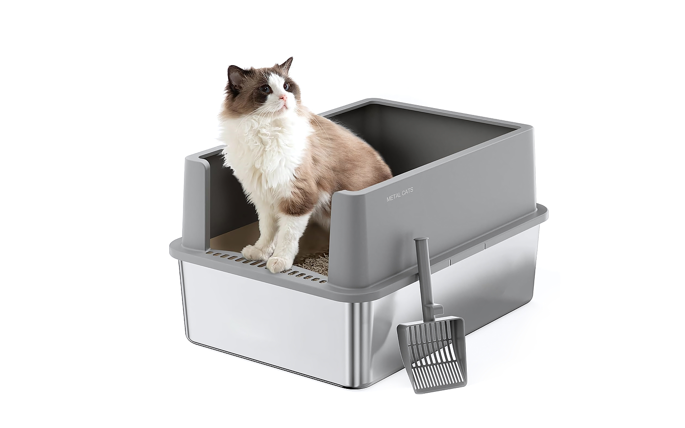 Cat litter box, metal litter box, pet supplies, cat toys，