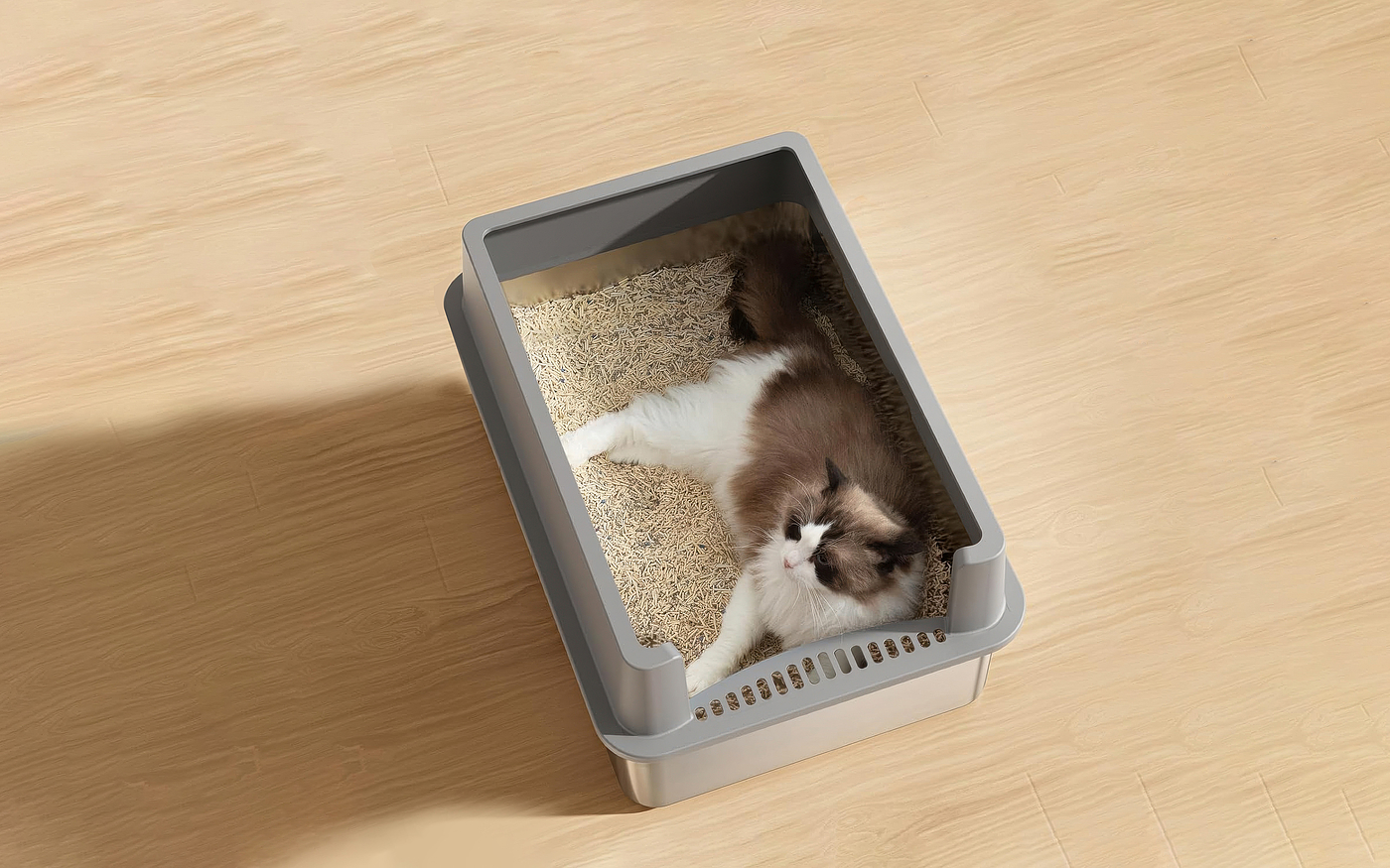 Cat litter box, metal litter box, pet supplies, cat toys，