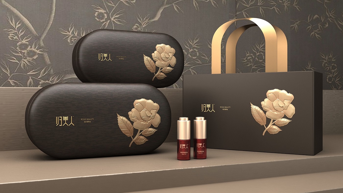 Rose essential oil packaging design，Essential oil gift box packaging design，Essential oil suit gift box packaging，