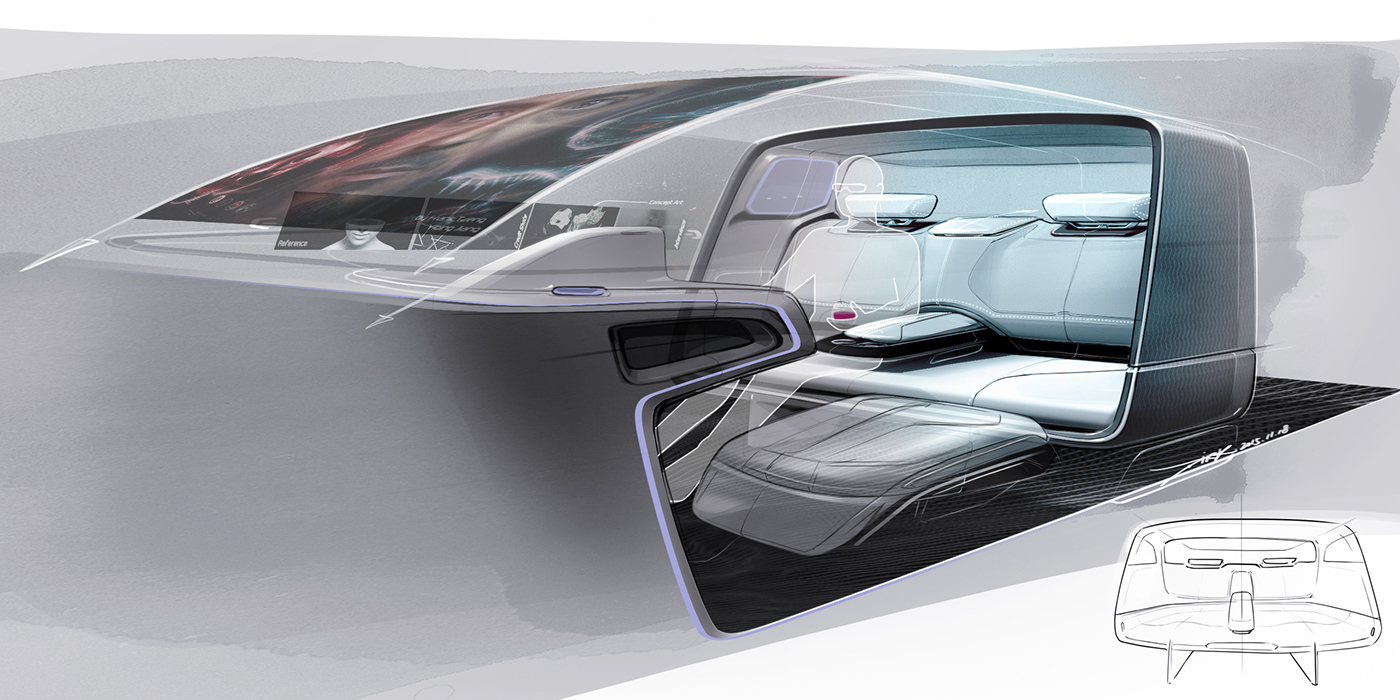 industrial design，Automobile design，Concept Car，Interior，Hand drawn，