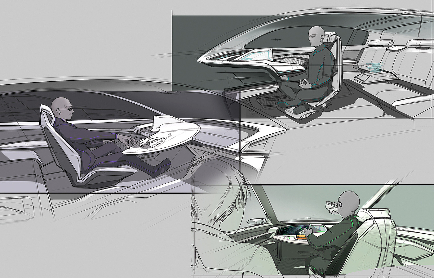 industrial design，Automobile design，Concept Car，Interior，Hand drawn，