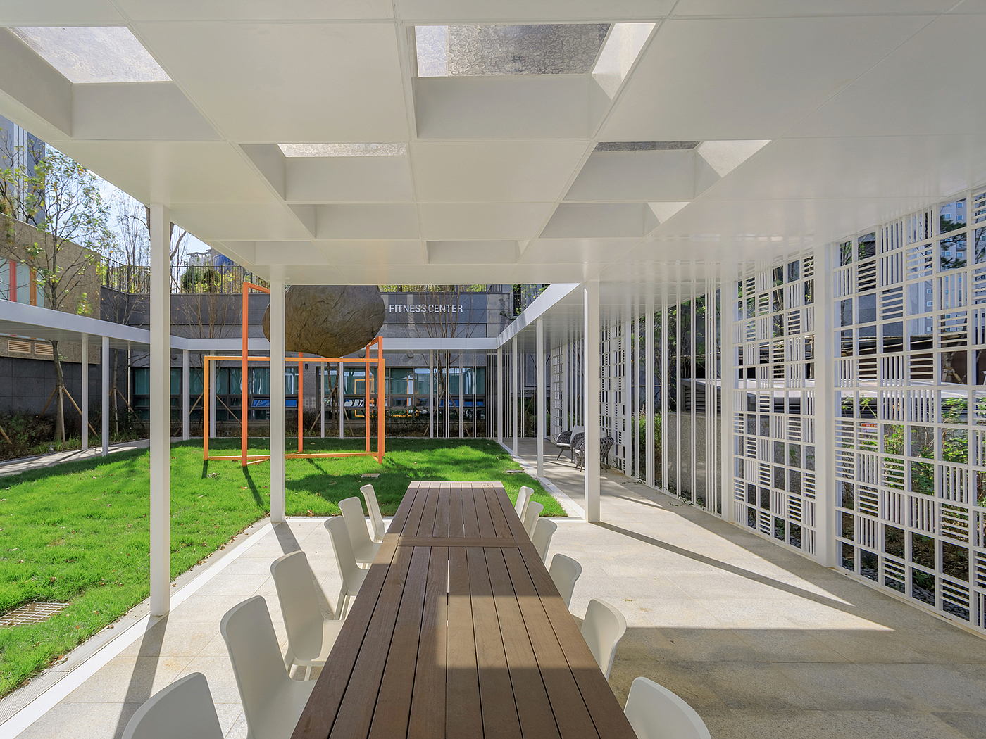 Community Garden，Art installation，Natural landscape，Modern design，Outdoor leisure，green space，