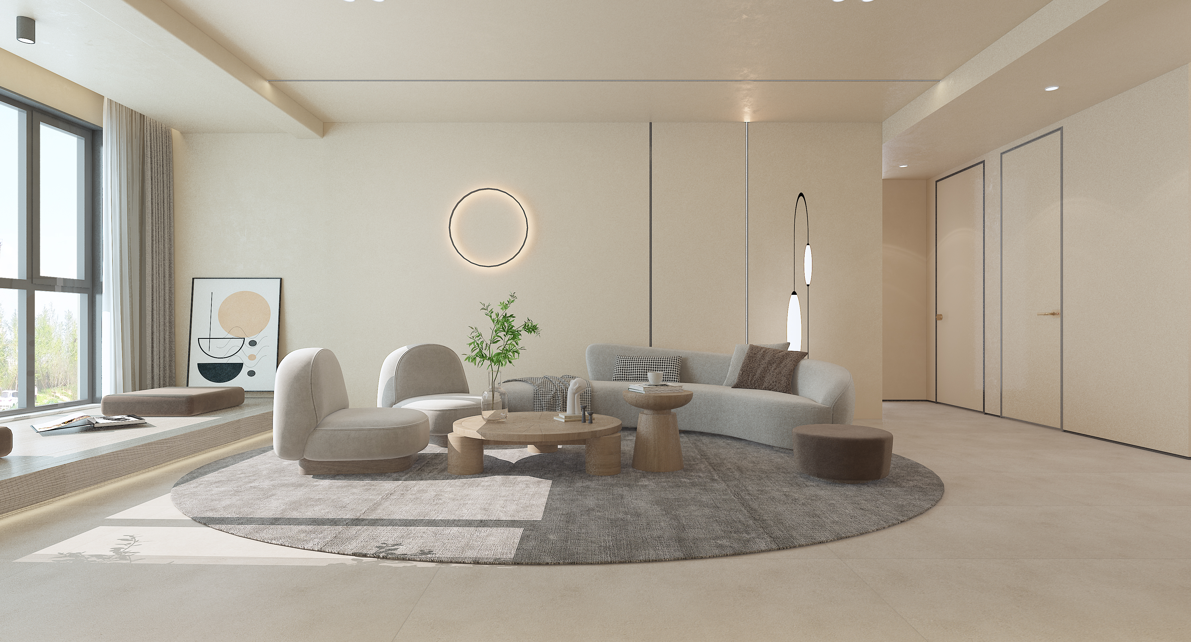 Interior design，home decoration design，Quiet Wind Decoration，Middle Ancient Style，Cream wind design，Decoration effect diagram，Home decoration renderings，Living room design，