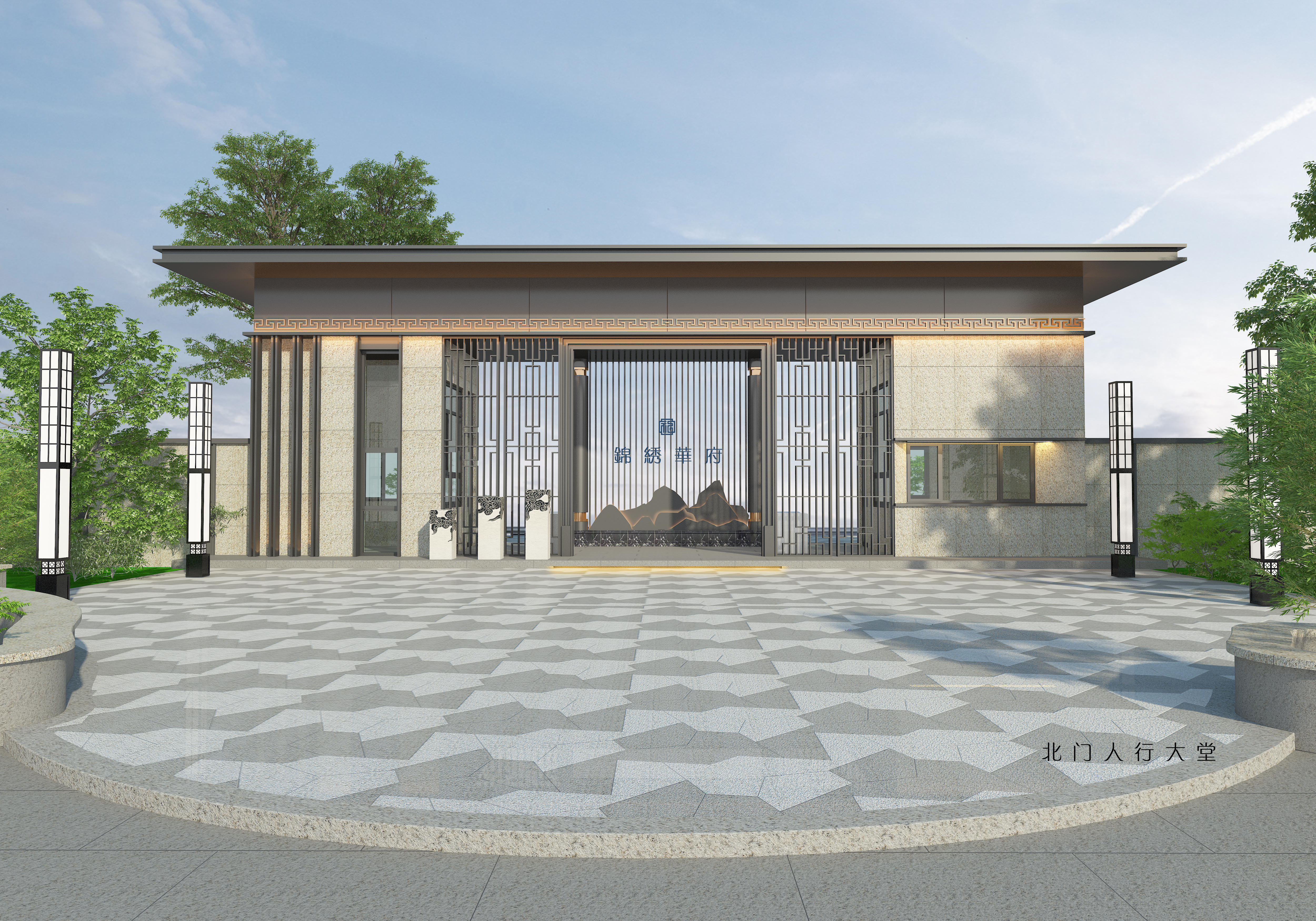 Community entrance hall，Design of residential gate，Home lobby design，Splendid Huafu Community Home Lobby，