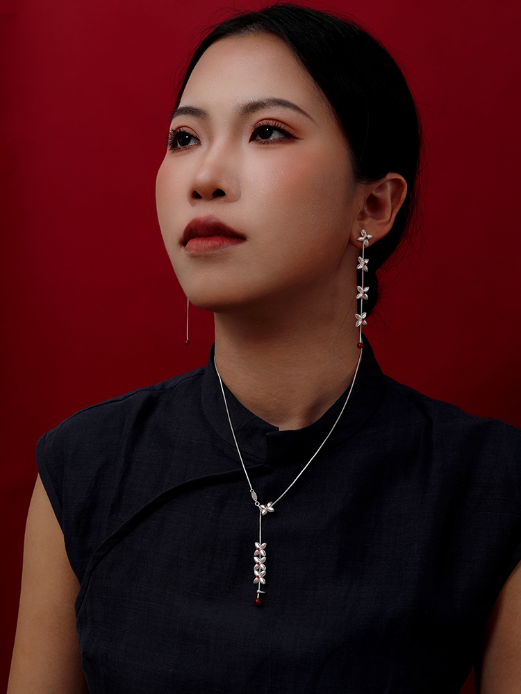 Even the pattern of money，New Chinese Necklace，Silver design，Red agate，Gifts for girlfriends，Valentine's Day Gift Giving Preferred，New Chinese Wear，