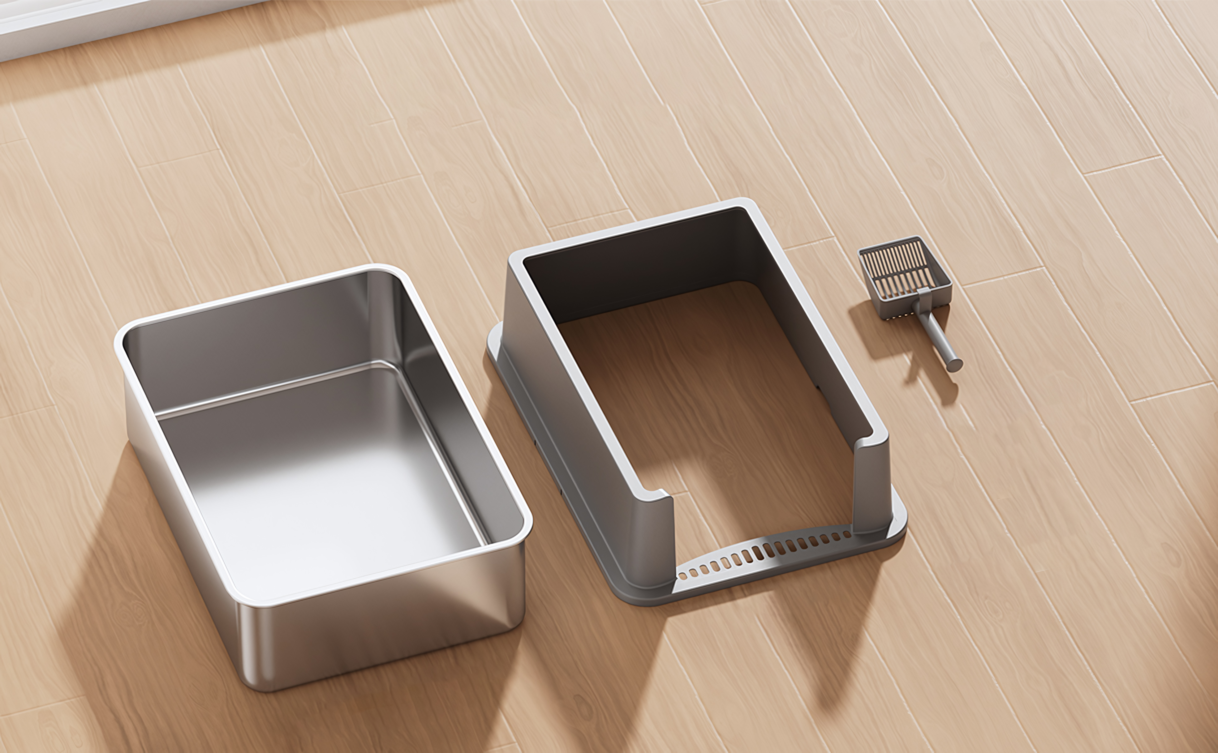 Cat litter box, metal litter box, pet supplies, cat toys，