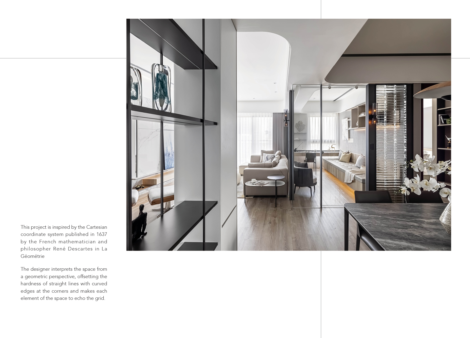 Simple design，white space，Environmental protection materials，Natural light，Glass screen，Arc design，