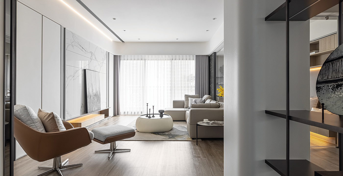 Simple design，white space，Environmental protection materials，Natural light，Glass screen，Arc design，