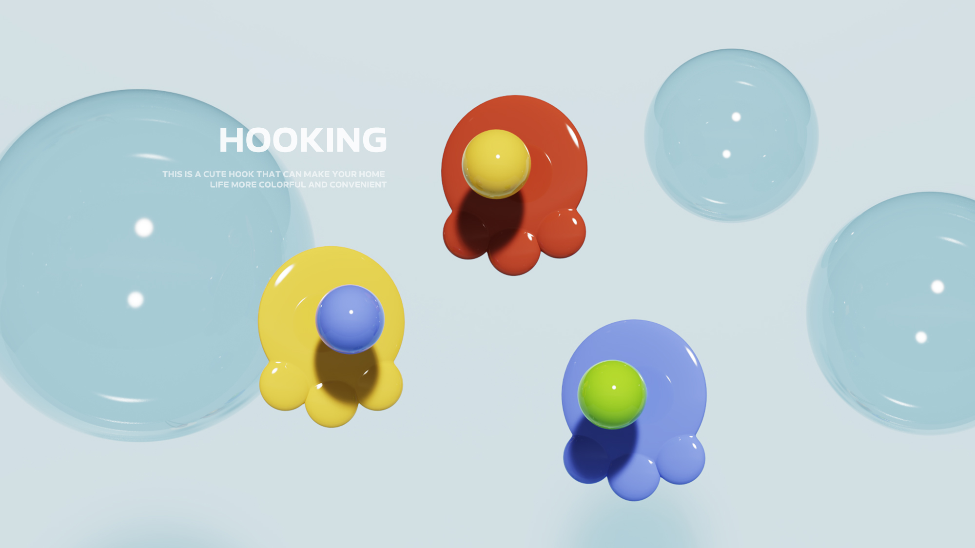 a hook，octopus，round ball，