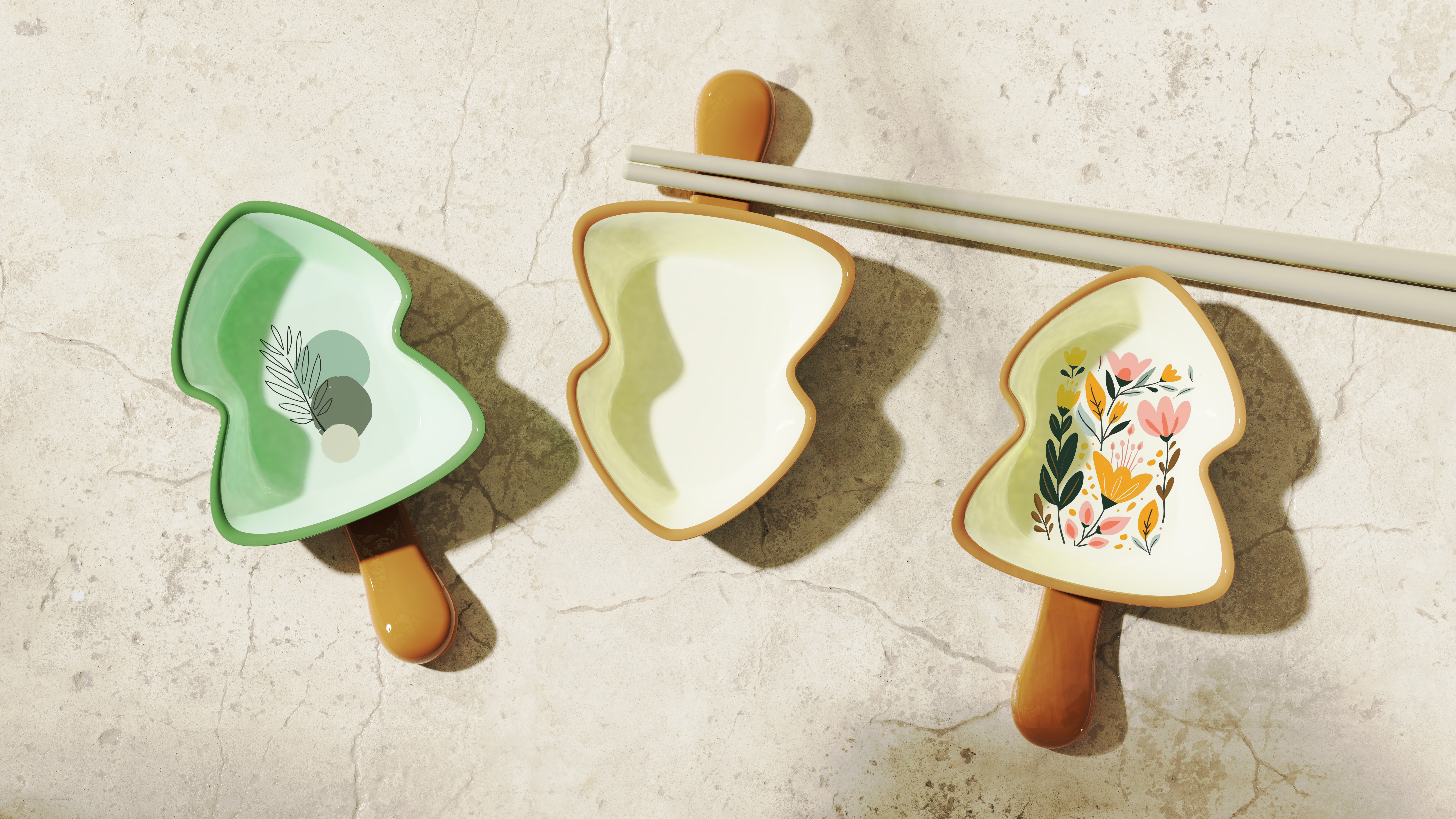 Vinegar dish-chopsticks holder-cute-alien-leaves，