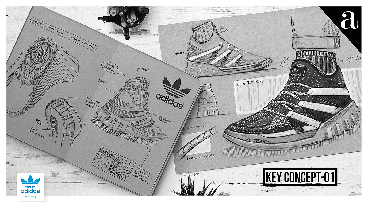 Sporting goods，shoes，outdoors，fashion，Adidas，conceptual design，Hand drawn，