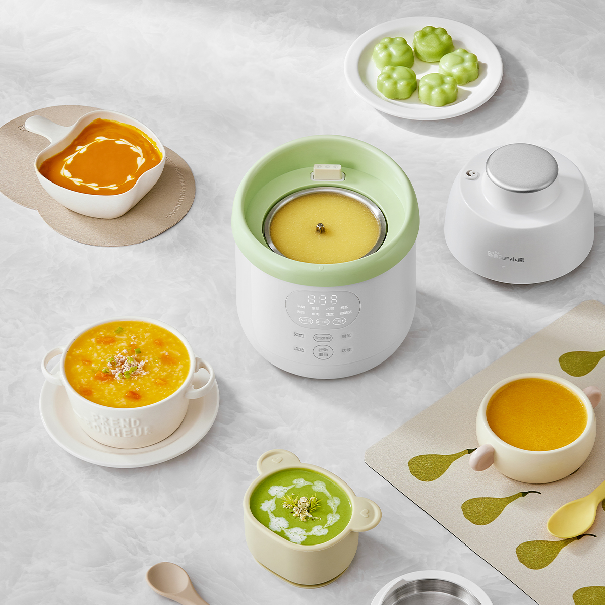 Degree design，industrial design，product design，Bear electric appliance，Auxiliary food machine，food processor，Mother and baby，