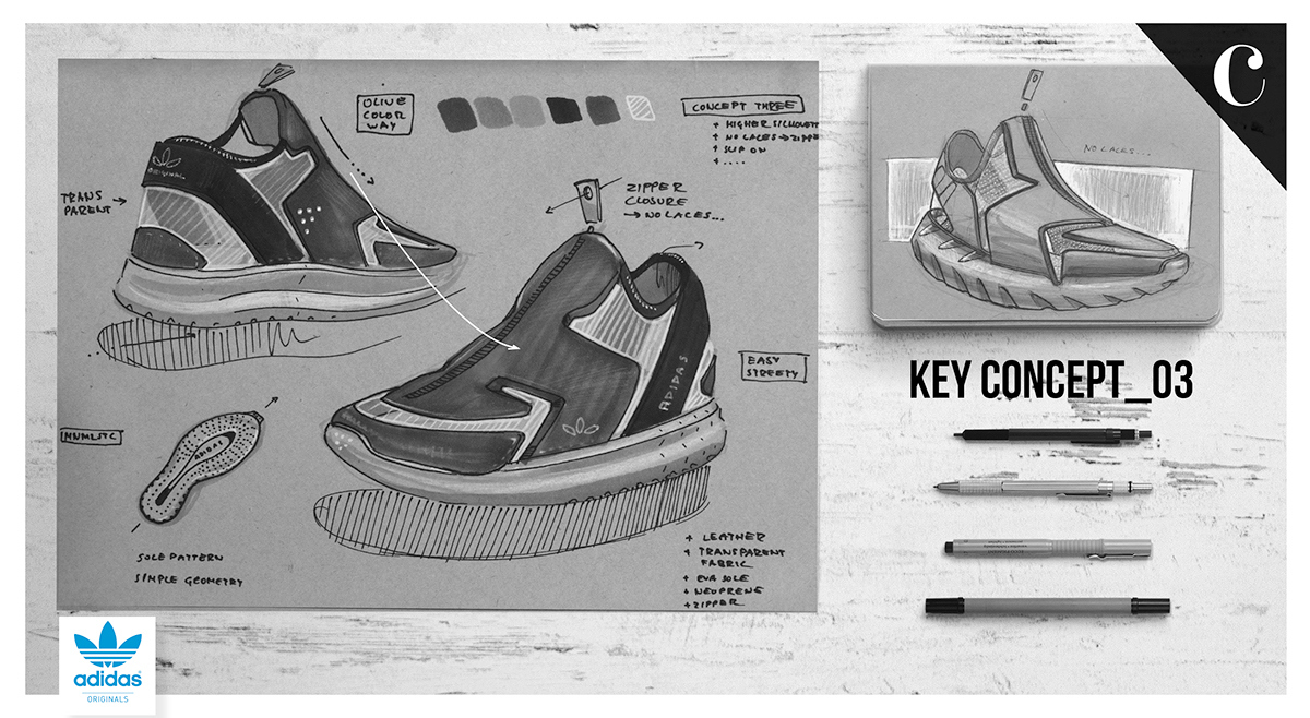 Sporting goods，shoes，outdoors，fashion，Adidas，conceptual design，Hand drawn，
