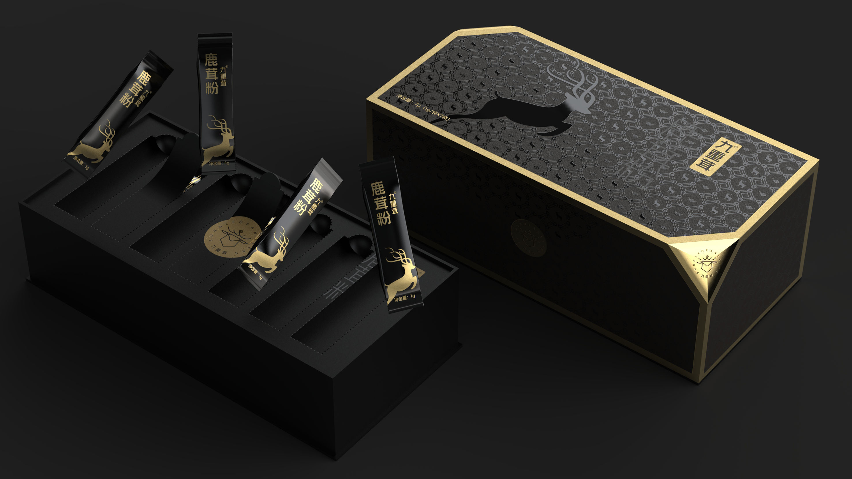 Nine-weight antler antler powder packaging，Deer antler powder gift box packaging design，Packaging design of health products，