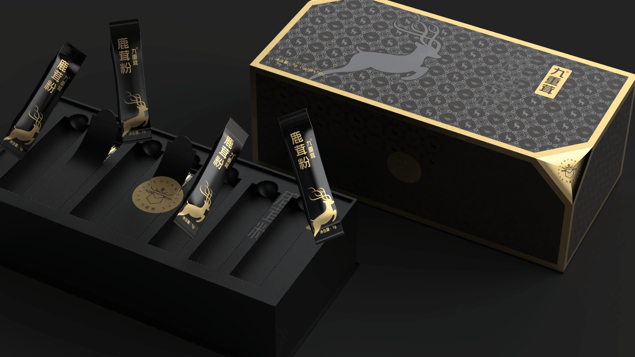 Nine-weight antler antler powder packaging，Deer antler powder gift box packaging design，Packaging design of health products，