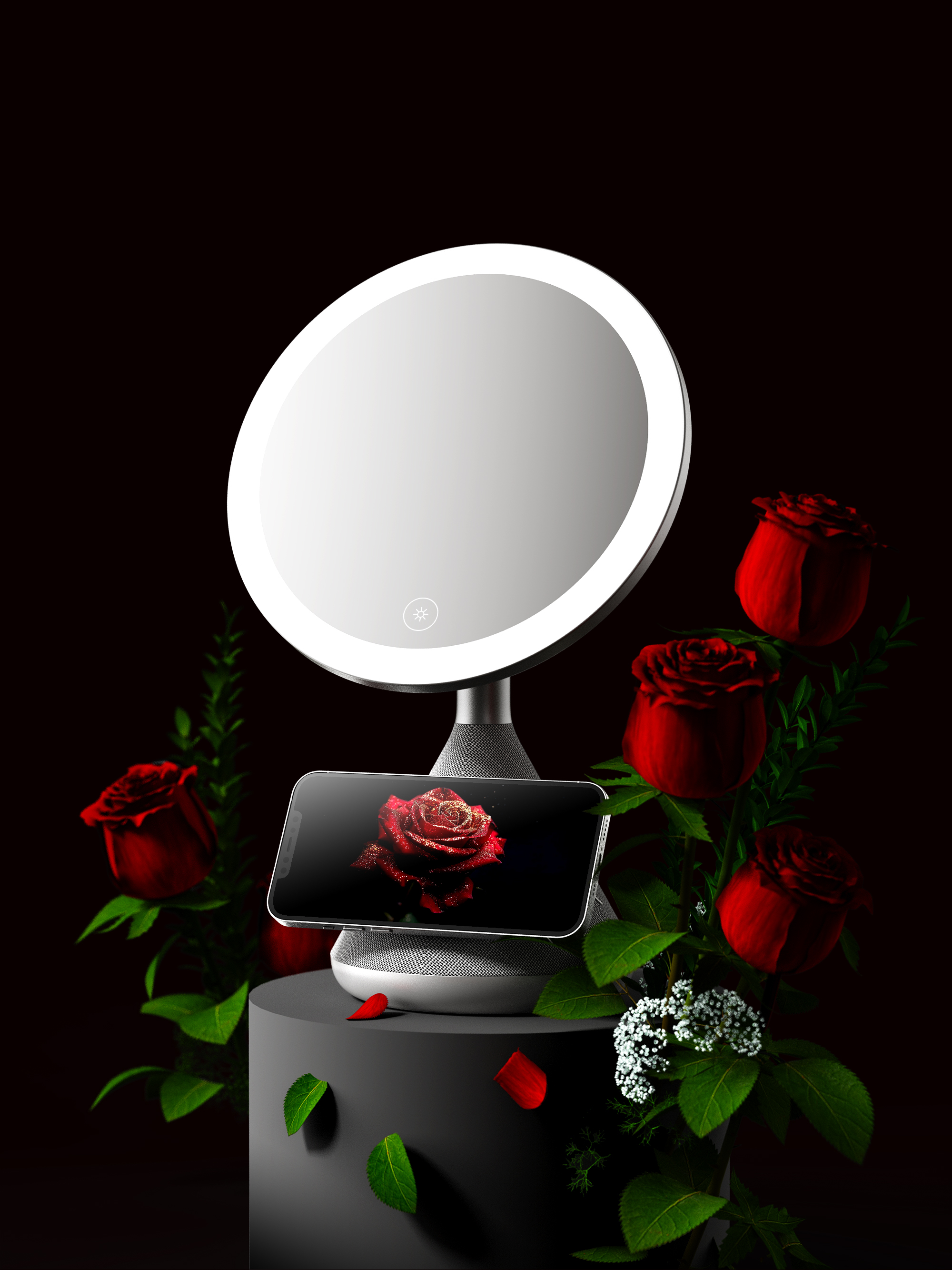 Cosmetic mirror，multi-function，sound，Atmosphere lamp，Desktop audio，Multifunctional makeup mirror，lighting，
