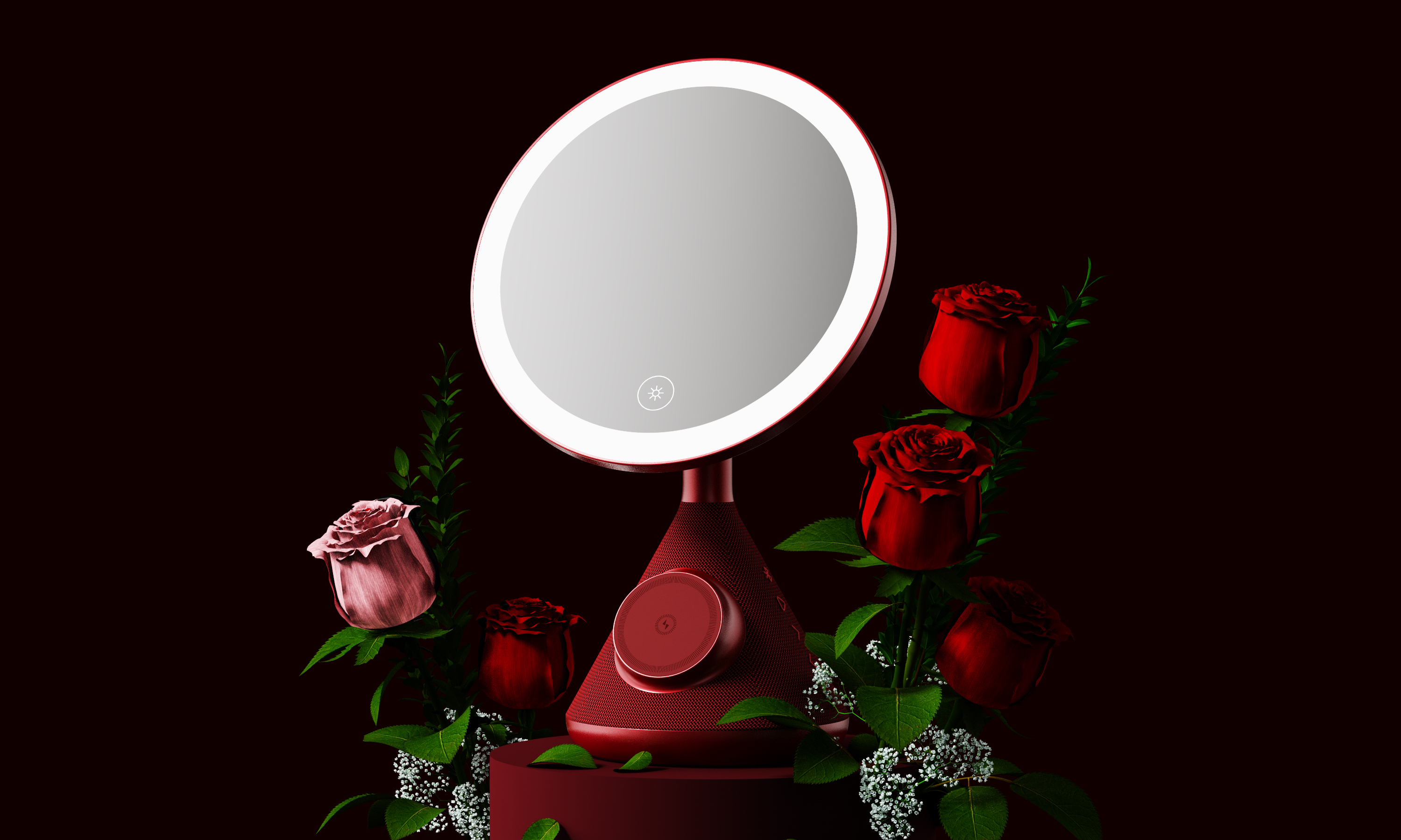 Cosmetic mirror，multi-function，sound，Atmosphere lamp，Desktop audio，Multifunctional makeup mirror，lighting，