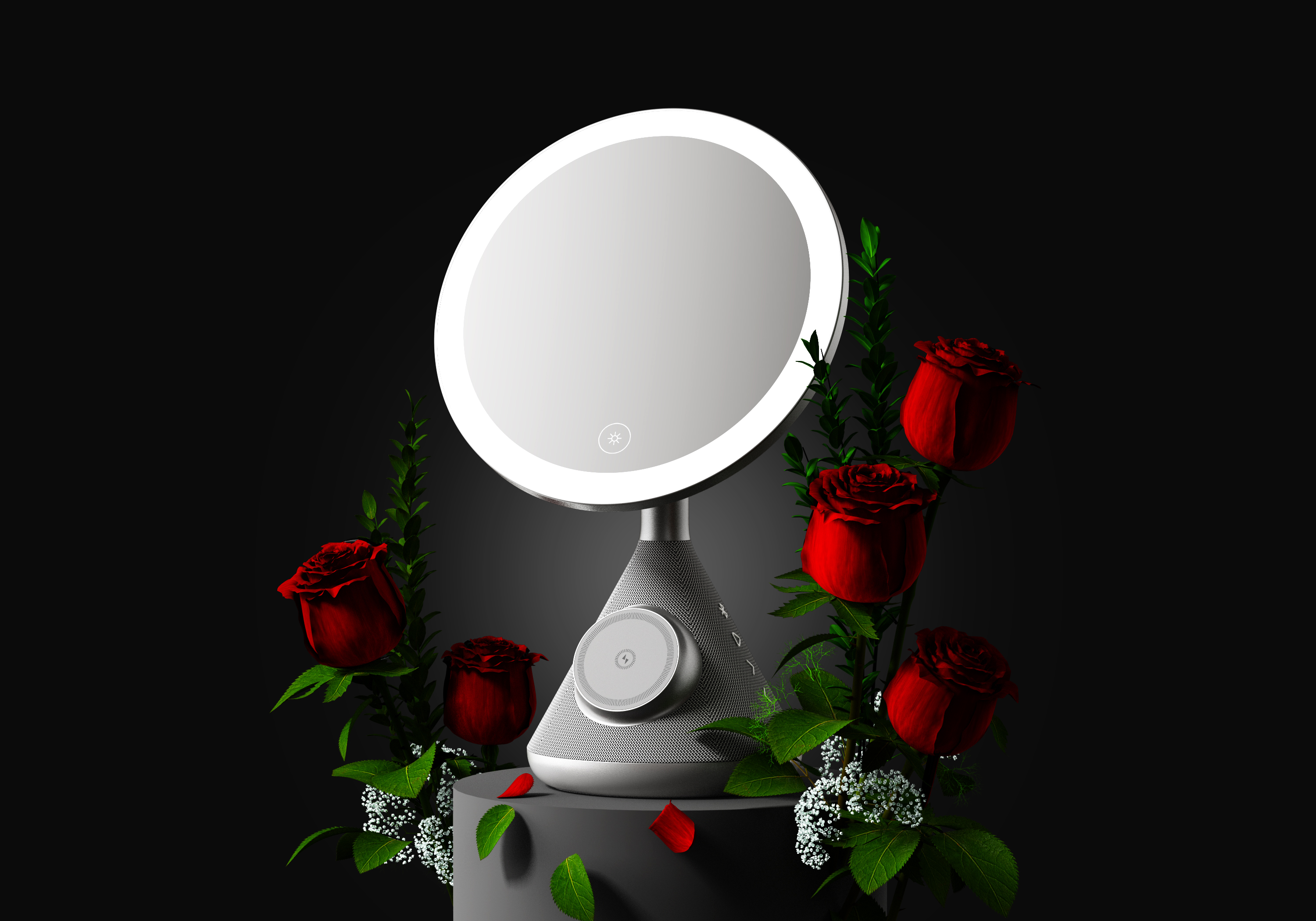 Cosmetic mirror，multi-function，sound，Atmosphere lamp，Desktop audio，Multifunctional makeup mirror，lighting，