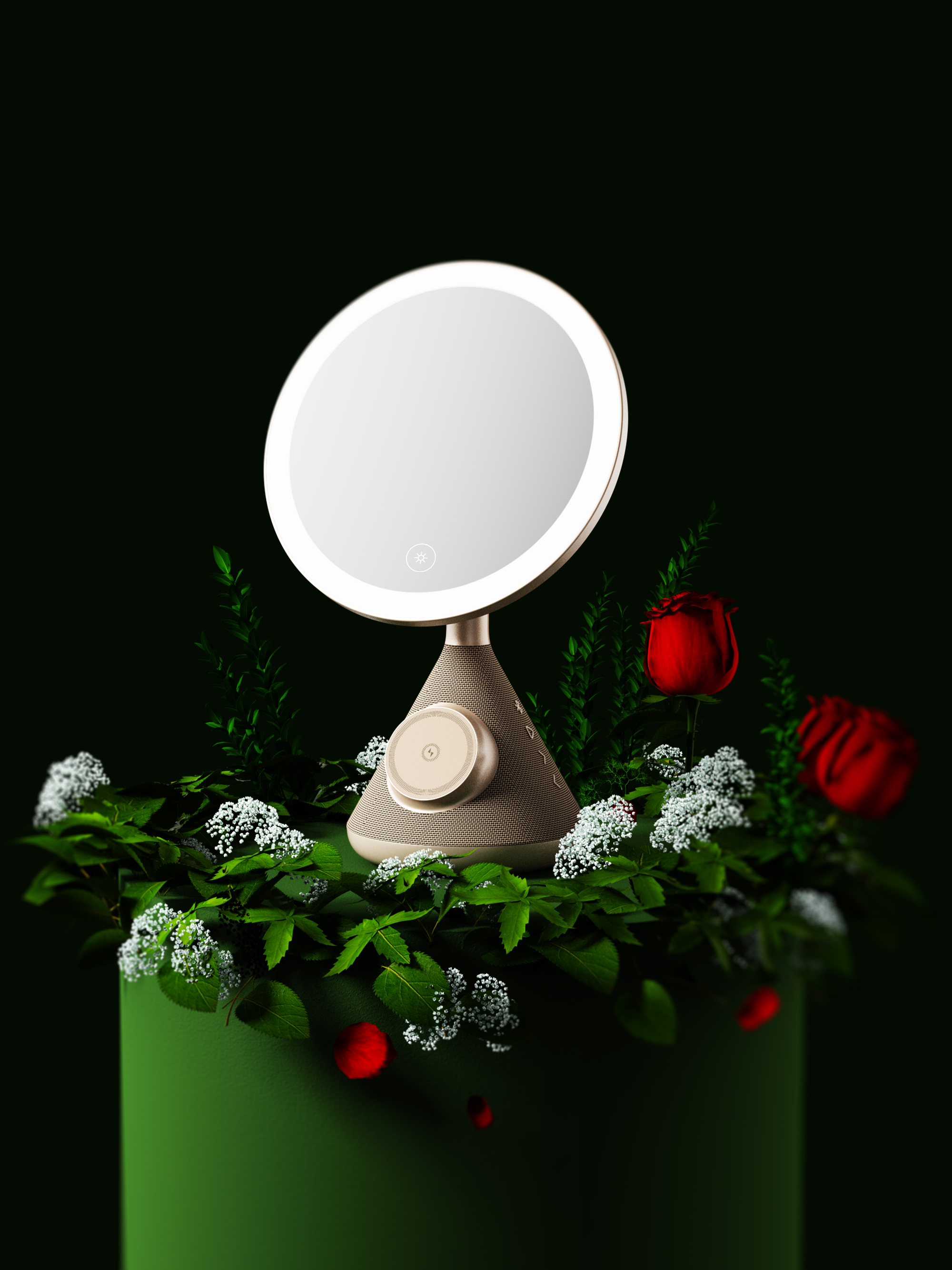 Cosmetic mirror，multi-function，sound，Atmosphere lamp，Desktop audio，Multifunctional makeup mirror，lighting，