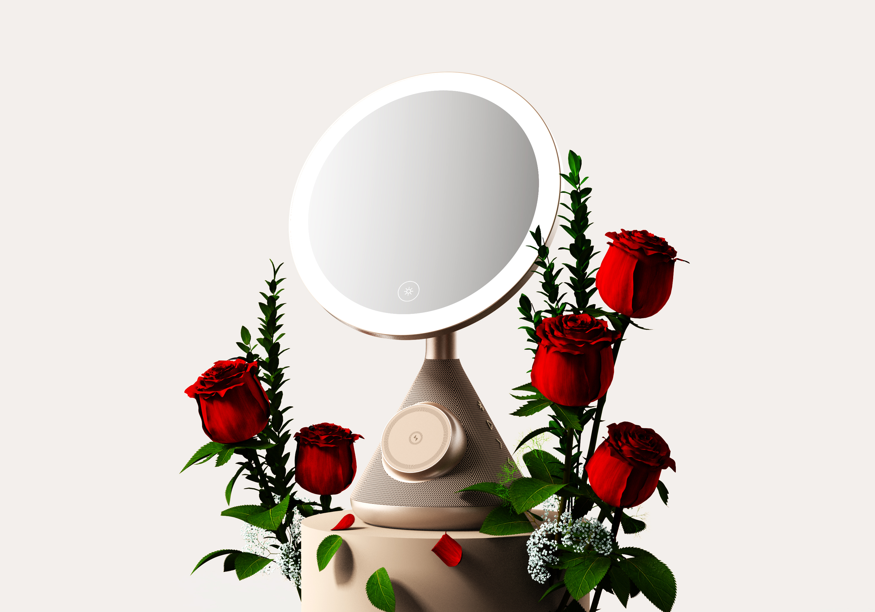Cosmetic mirror，multi-function，sound，Atmosphere lamp，Desktop audio，Multifunctional makeup mirror，lighting，