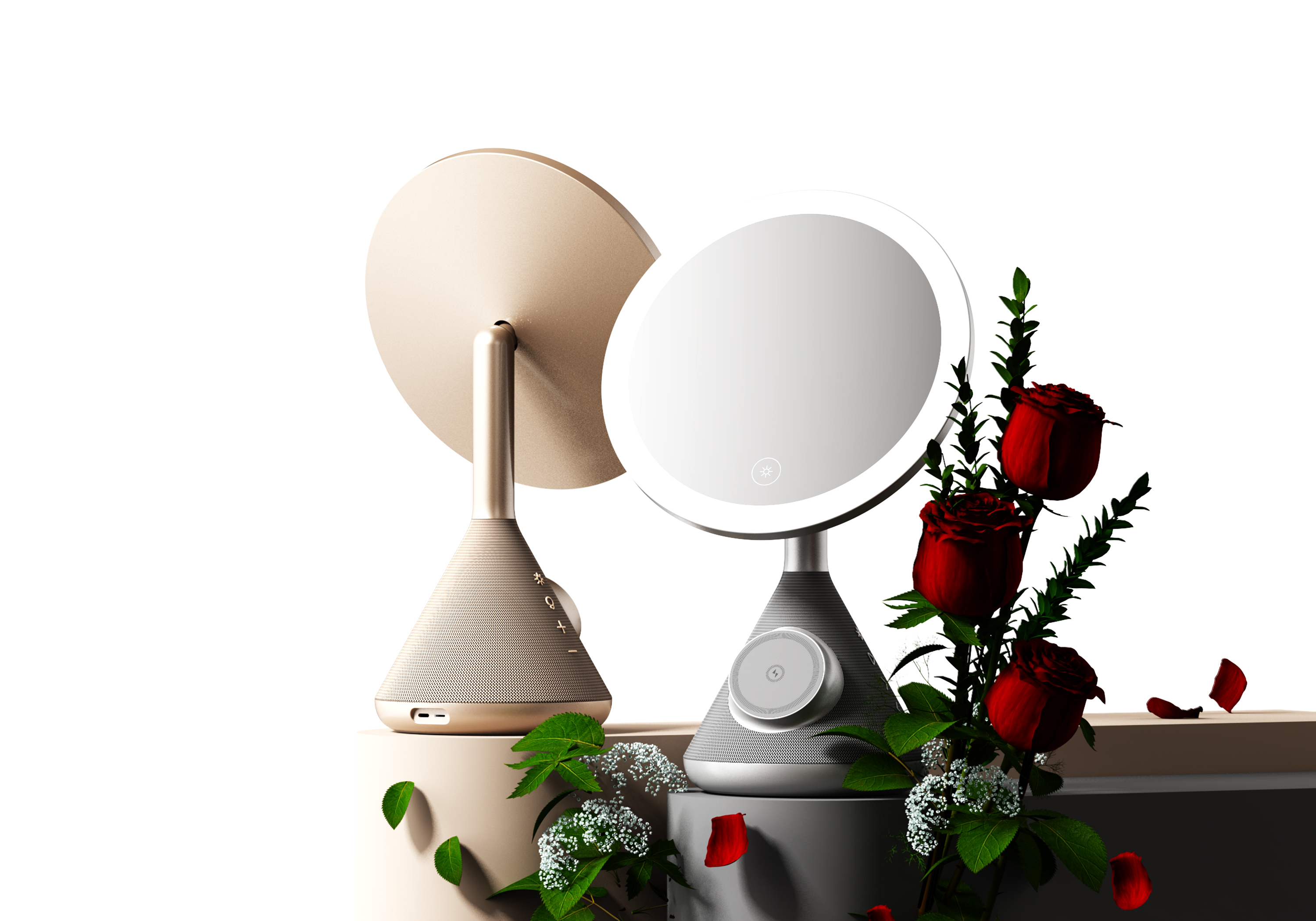 Cosmetic mirror，multi-function，sound，Atmosphere lamp，Desktop audio，Multifunctional makeup mirror，lighting，