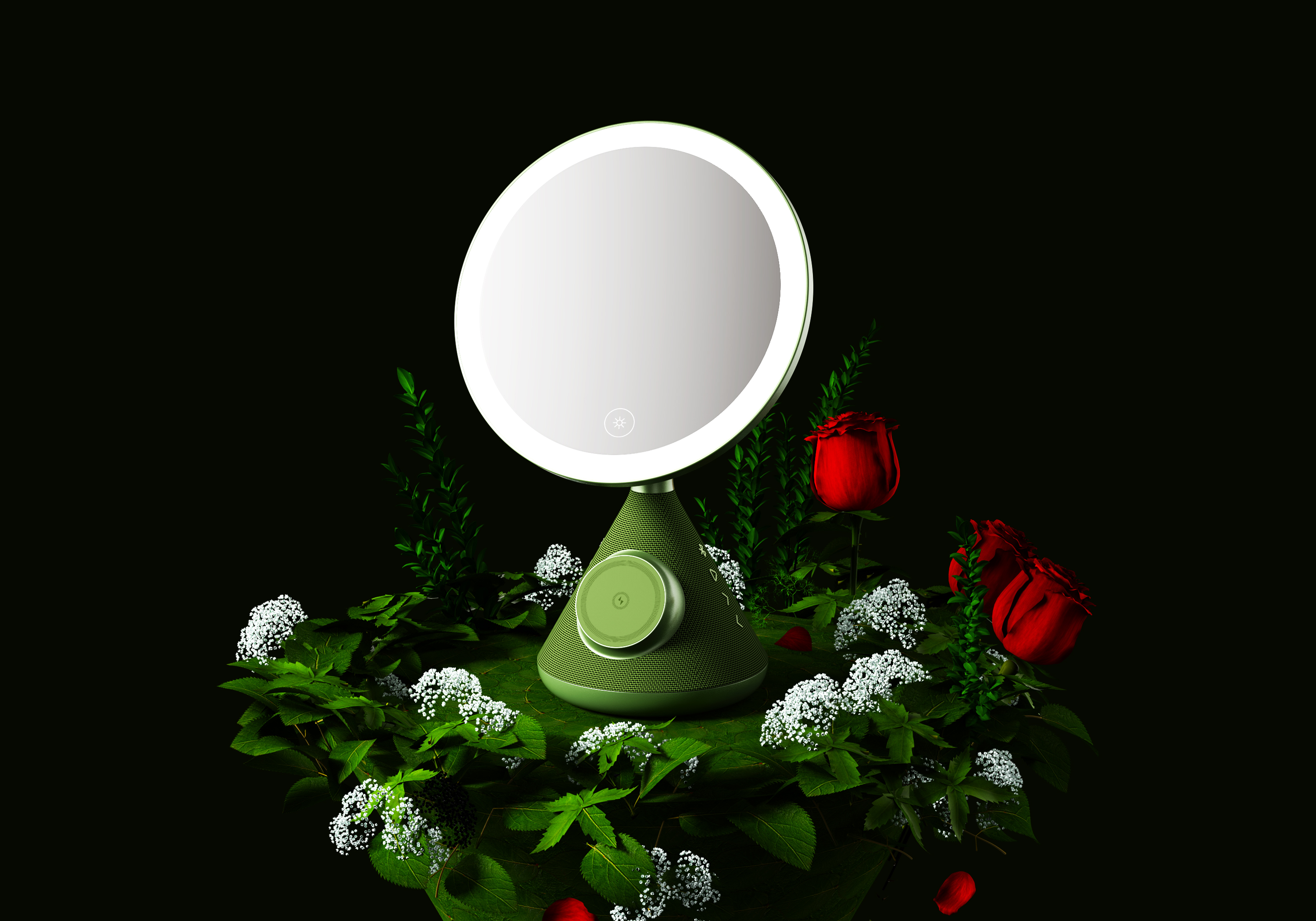 Cosmetic mirror，multi-function，sound，Atmosphere lamp，Desktop audio，Multifunctional makeup mirror，lighting，
