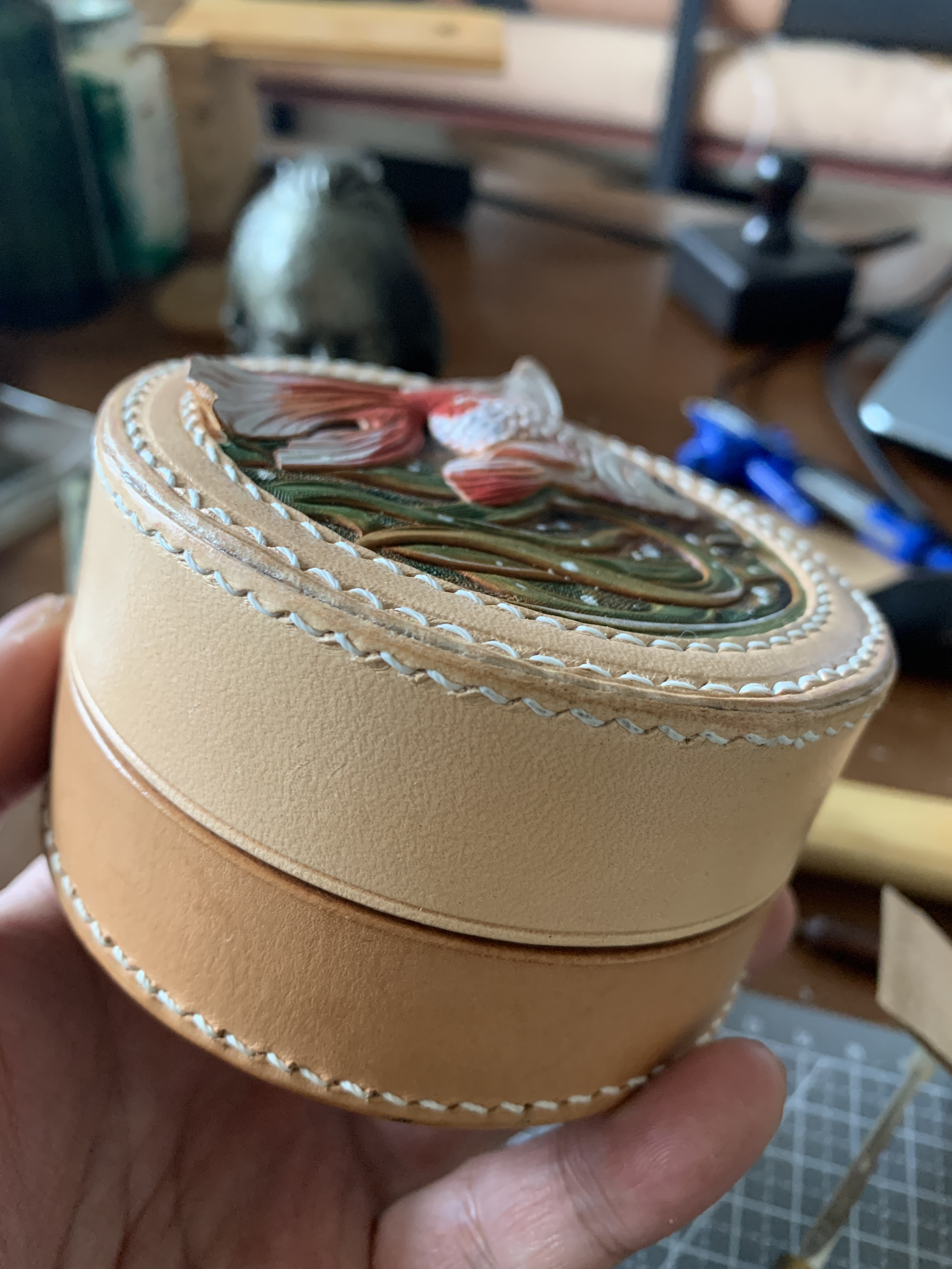 Leather carving, bag，