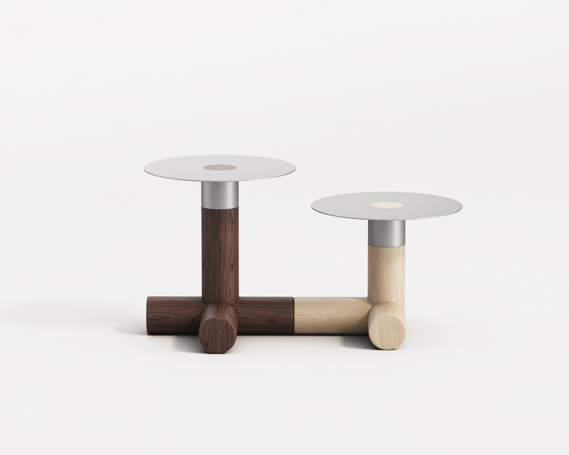 TOTEM，Side table，solid wood，stainless steel，