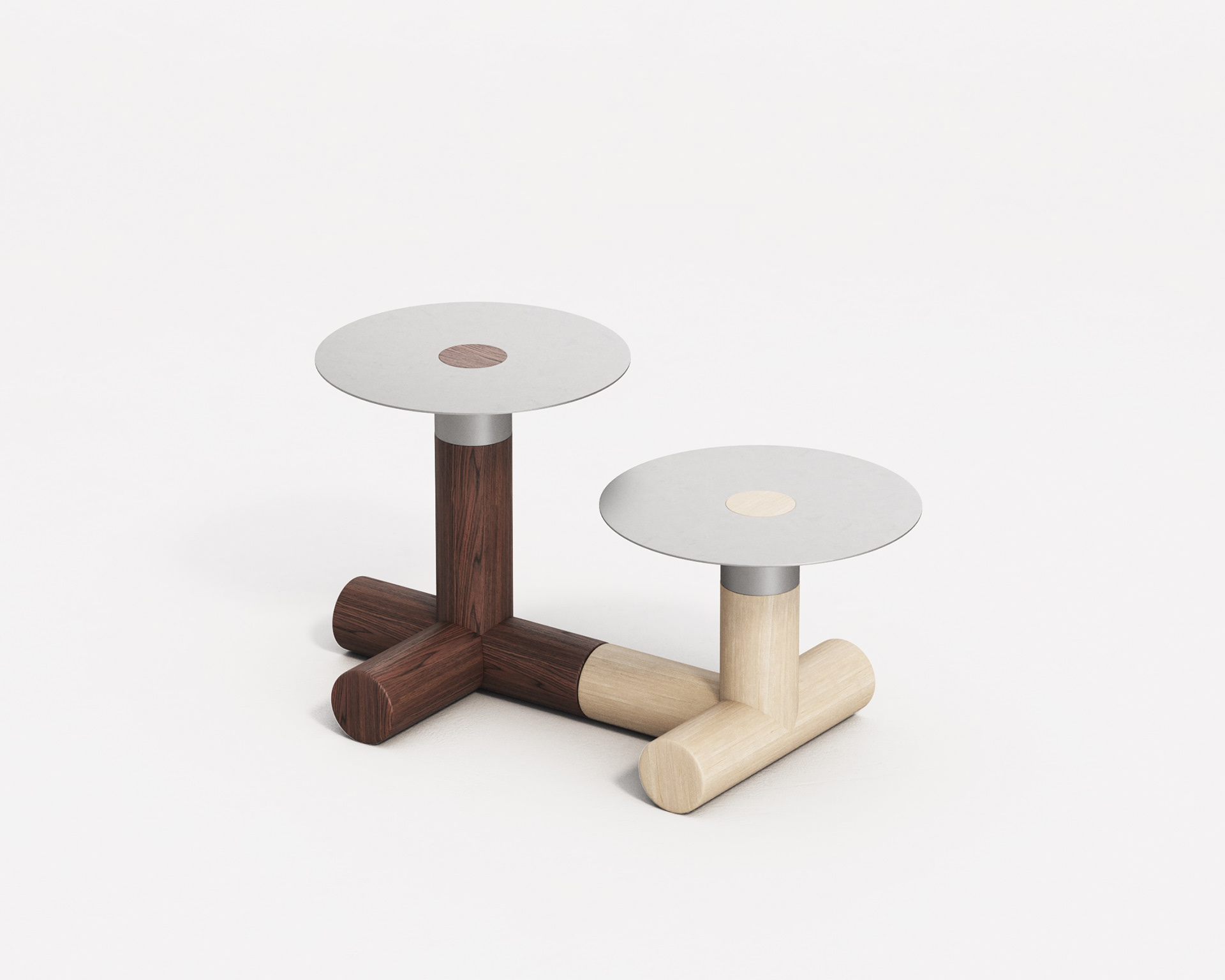 TOTEM，Side table，solid wood，stainless steel，