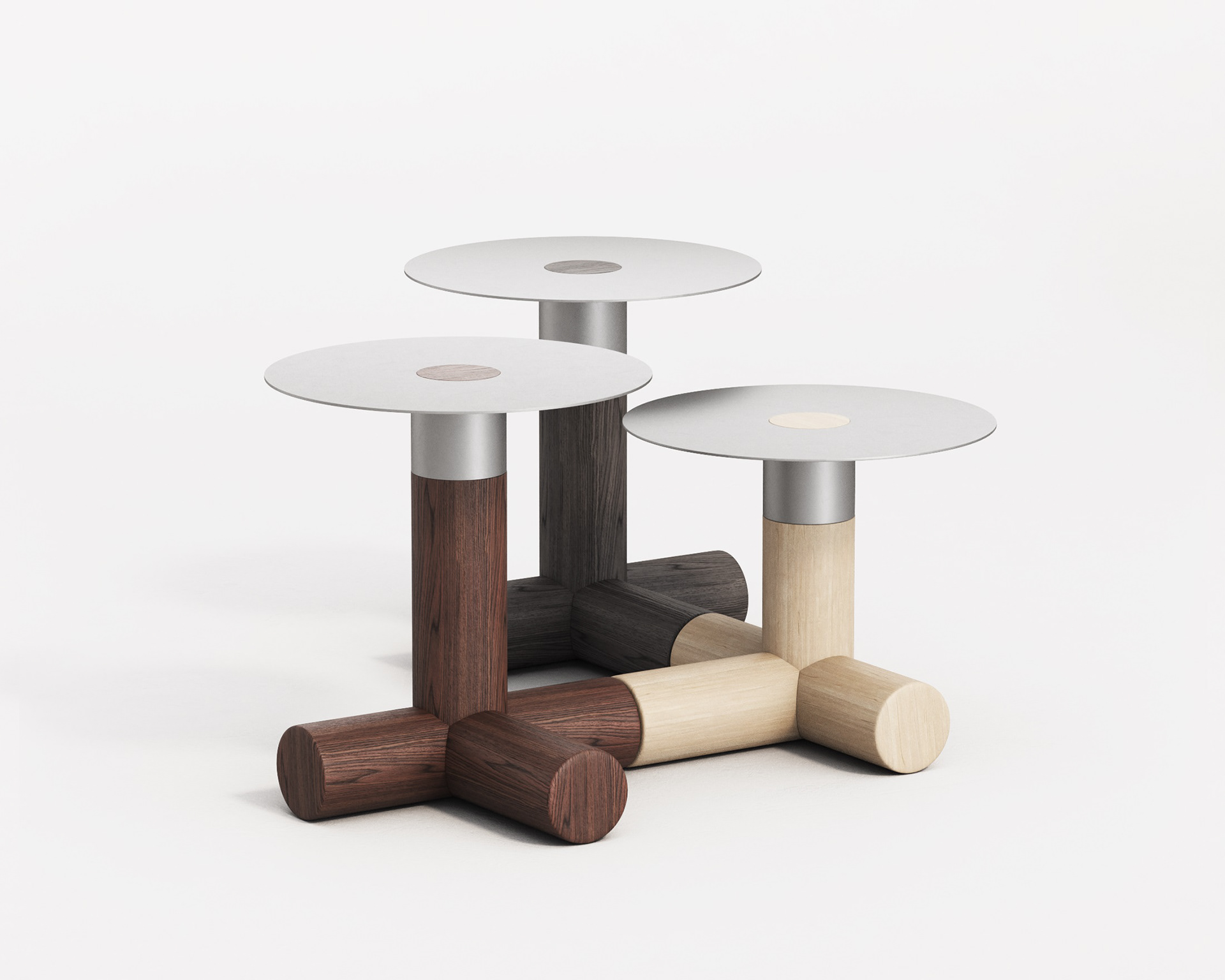 TOTEM，Side table，solid wood，stainless steel，