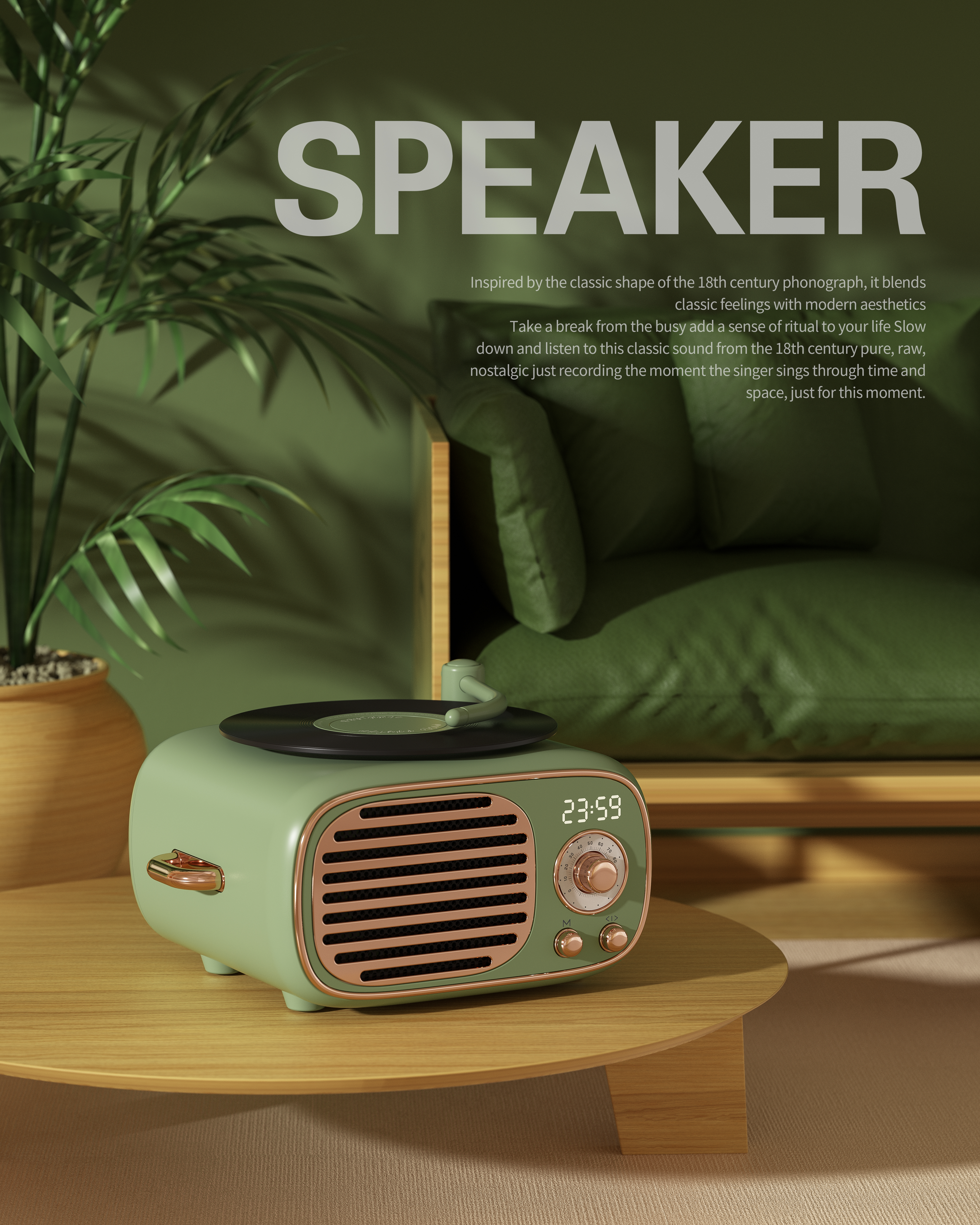 Light luxury retro，Vinyl record，Bluetooth audio，Young trend，product design，