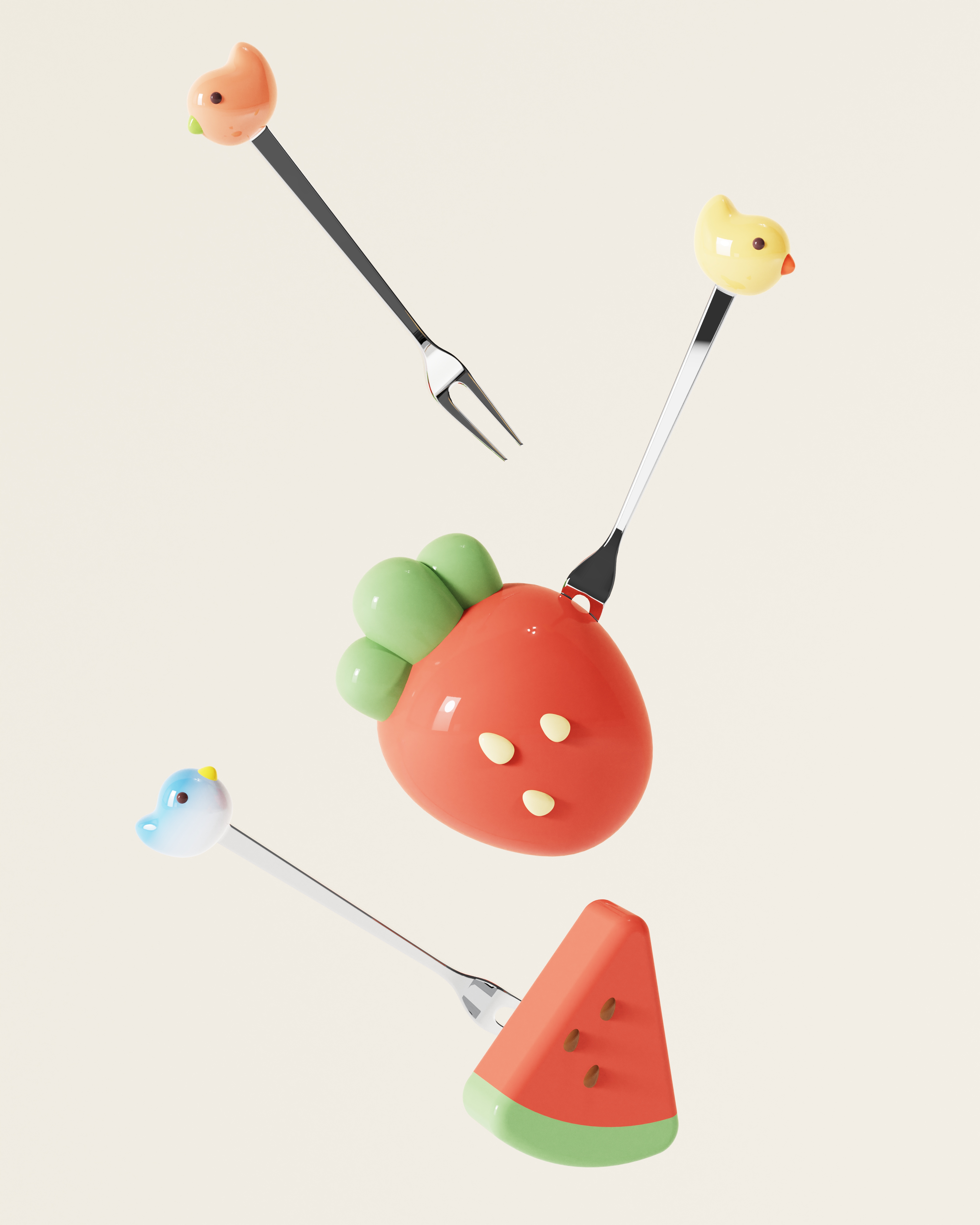 Fruit fork，Household products，Cute products，Bird fruit fork，