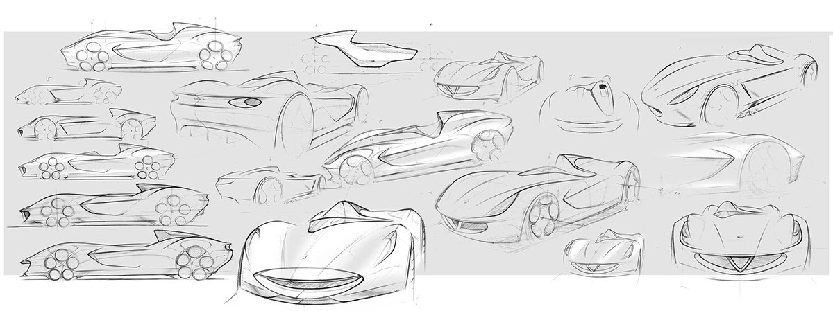 alfa romeo ，Retro，Sports car，concept，Hand drawn，