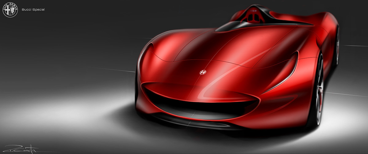 alfa romeo ，Retro，Sports car，concept，Hand drawn，