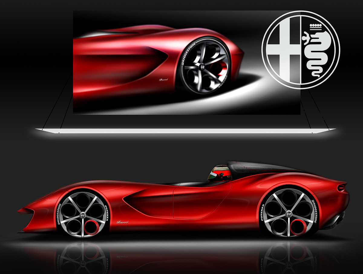 alfa romeo ，Retro，Sports car，concept，Hand drawn，