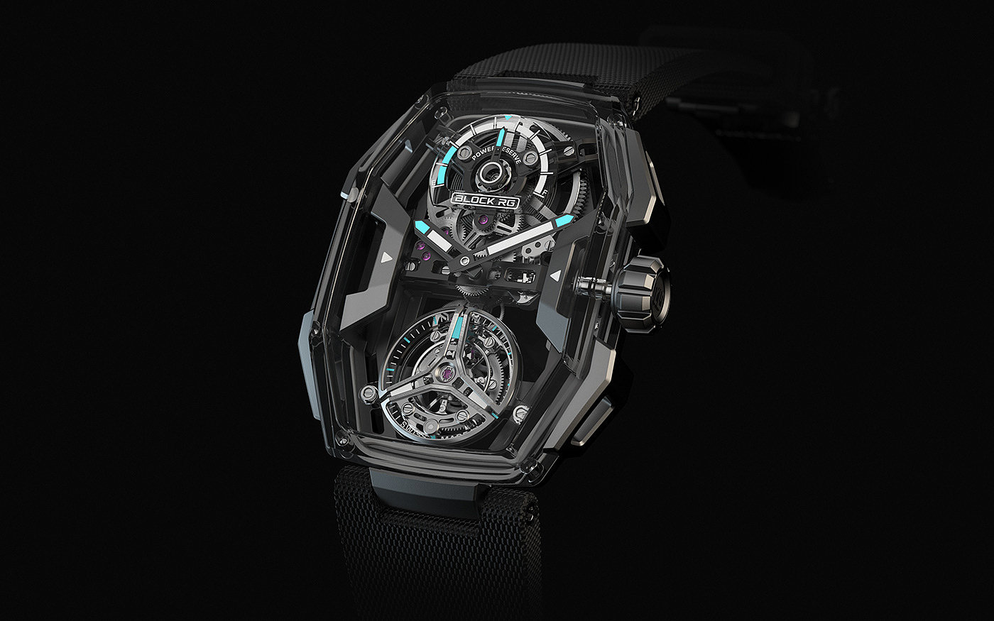Tourbillon ，Wrist watch，RG，transparent，