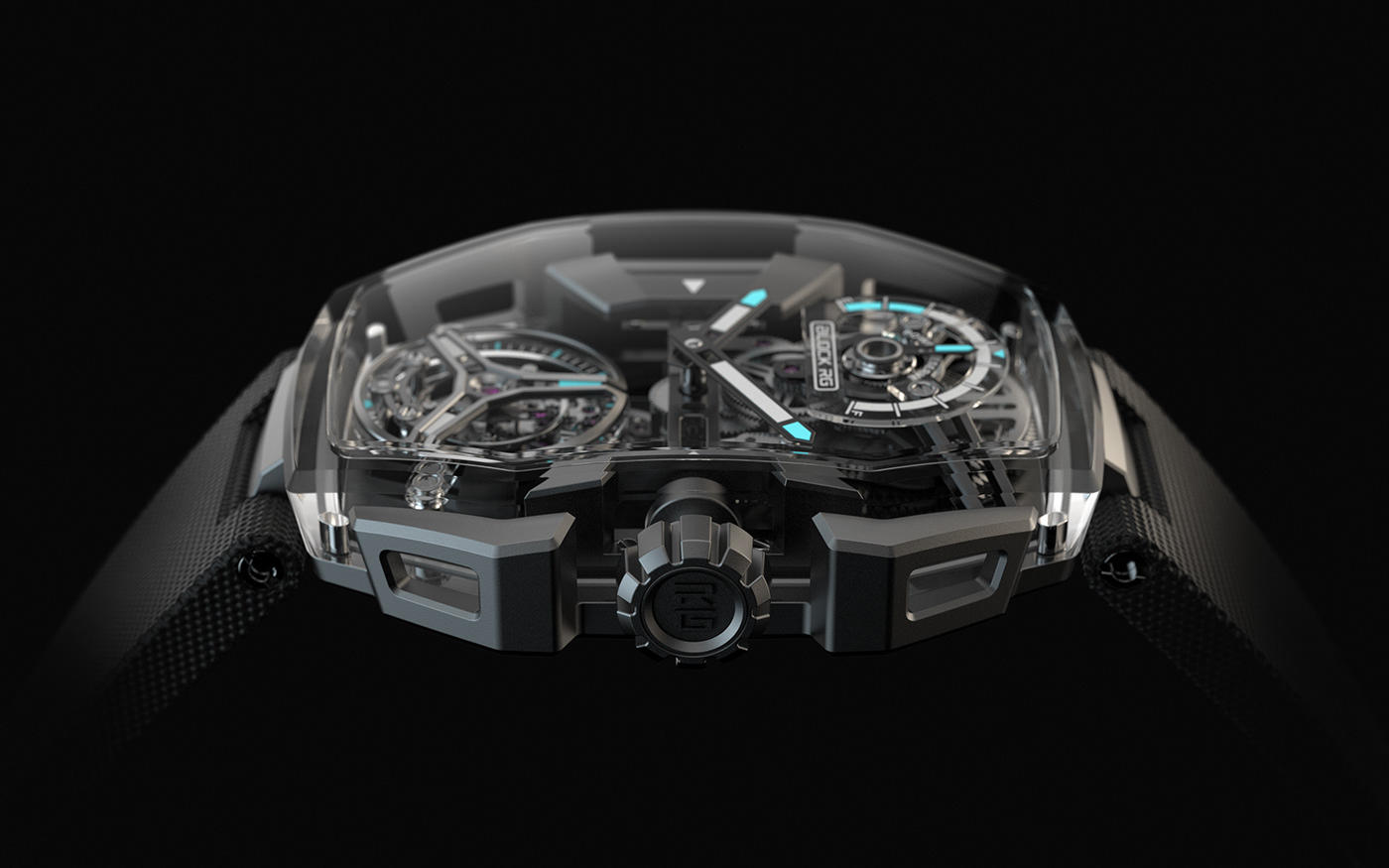 Tourbillon ，Wrist watch，RG，transparent，