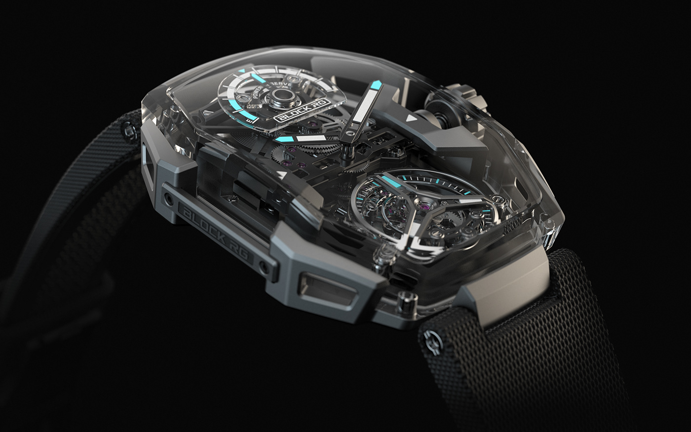 Tourbillon ，Wrist watch，RG，transparent，