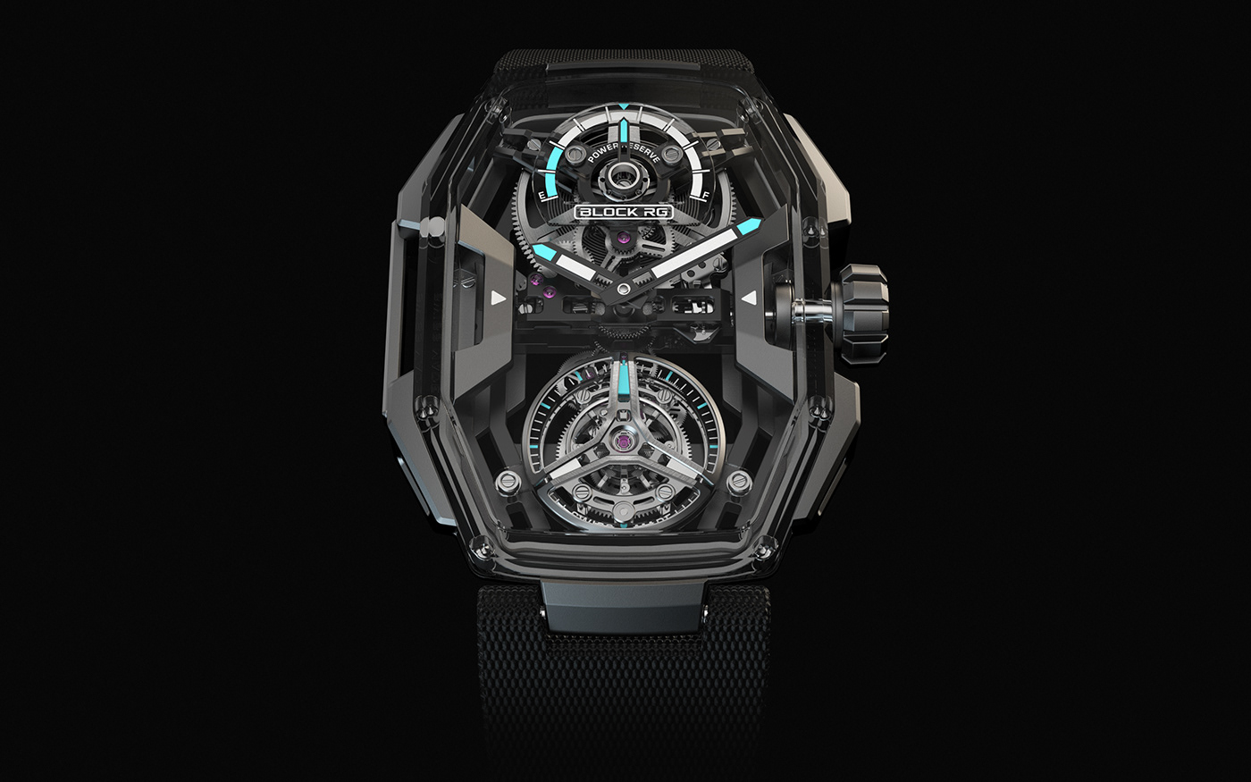 Tourbillon ，Wrist watch，RG，transparent，