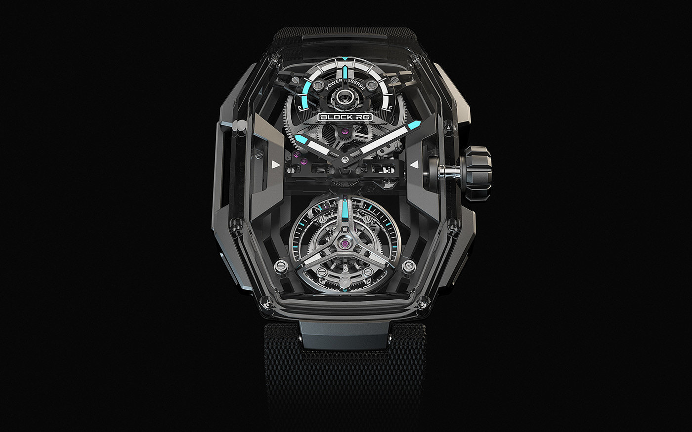 Tourbillon ，Wrist watch，RG，transparent，
