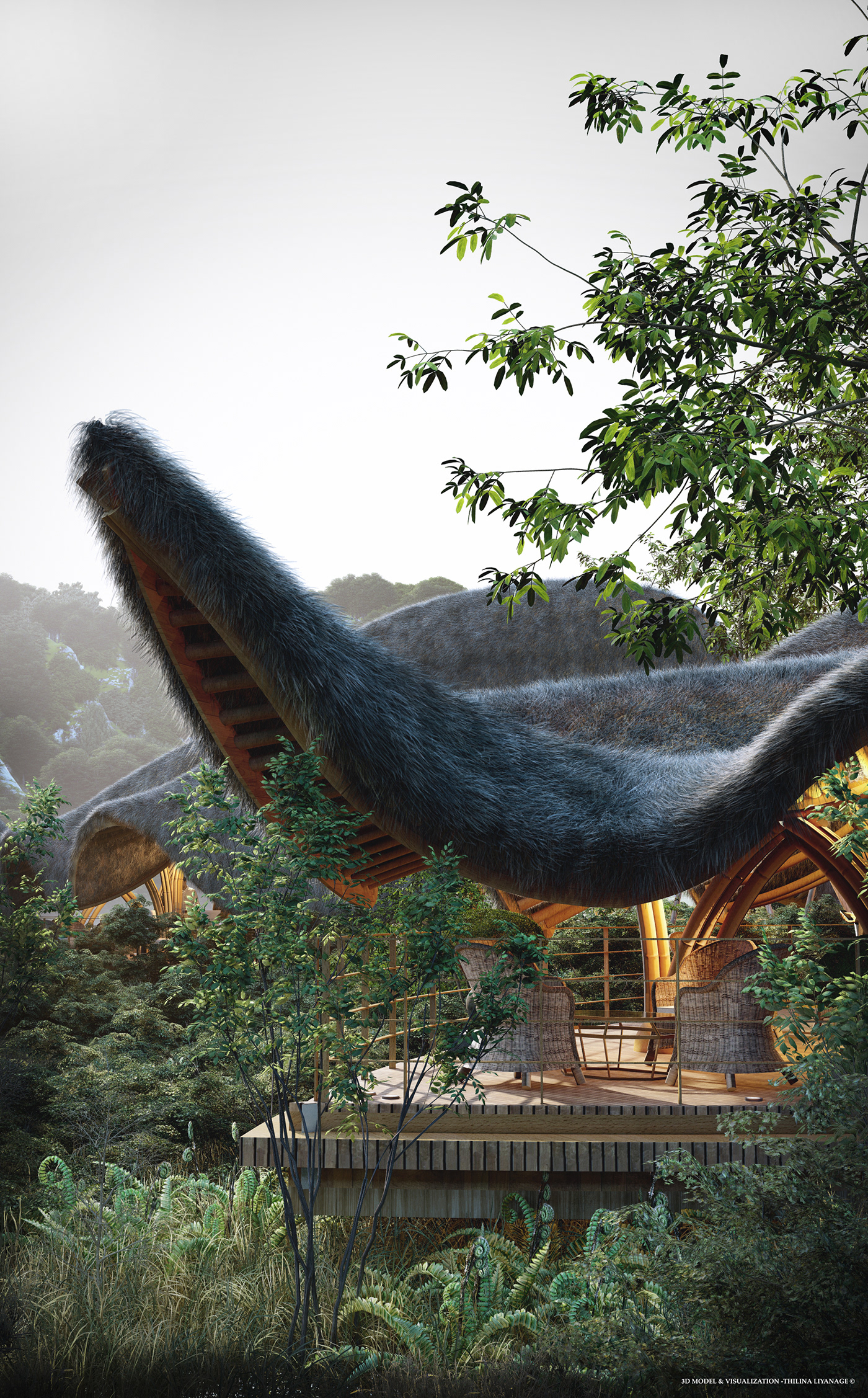 Architecture，Lakeside Bamboo，restaurant，Interior design，