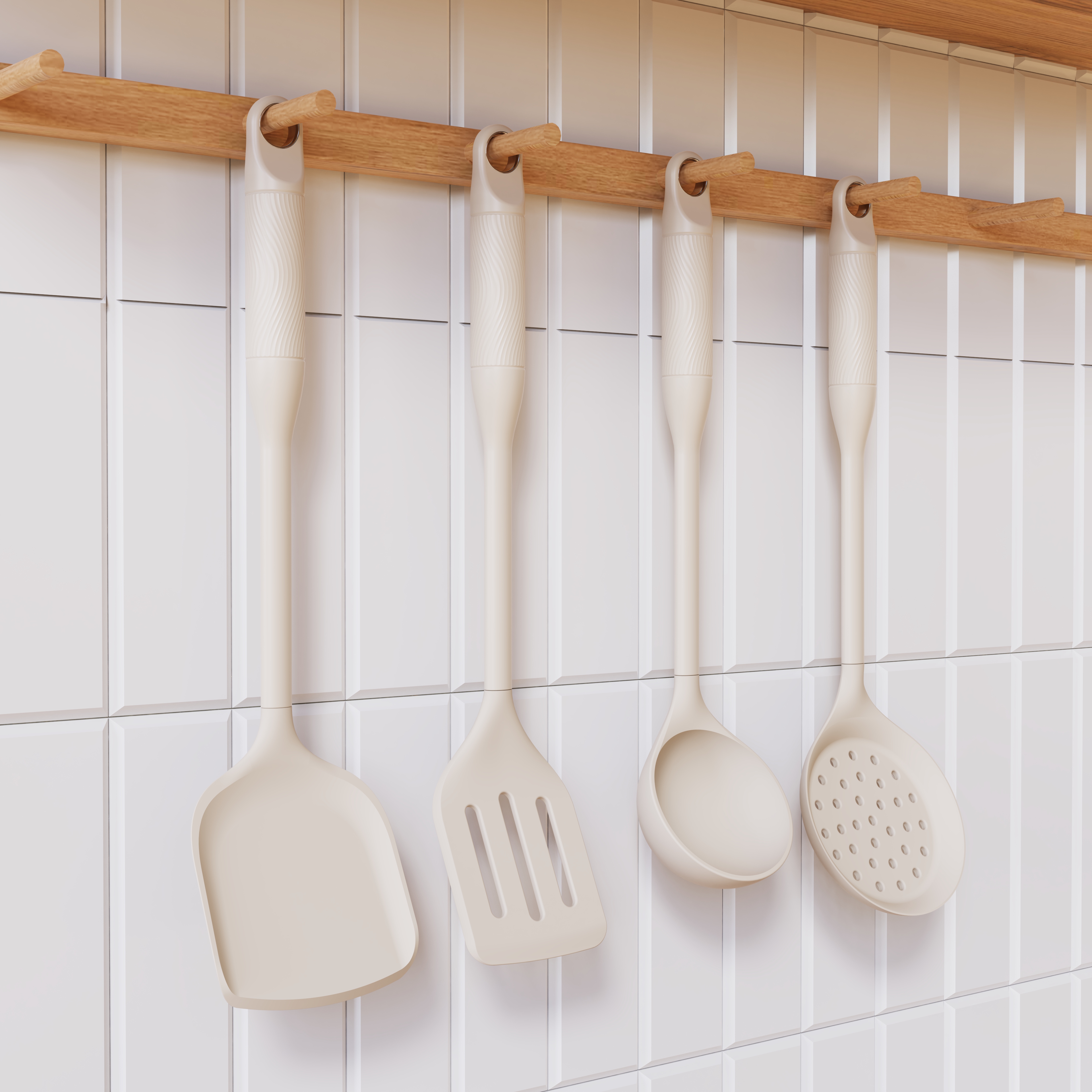 spatula, frying shovel, soup spoon, colander，