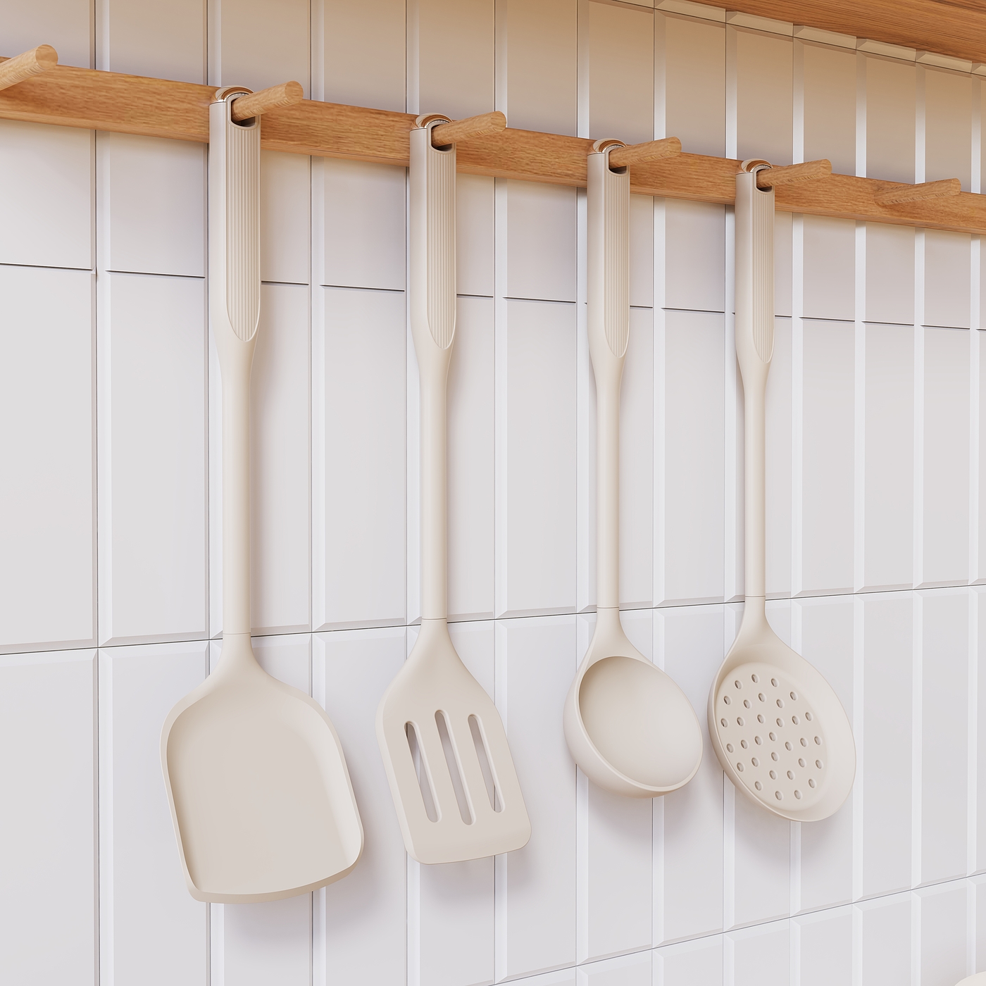 spatula, frying shovel, soup spoon, colander，