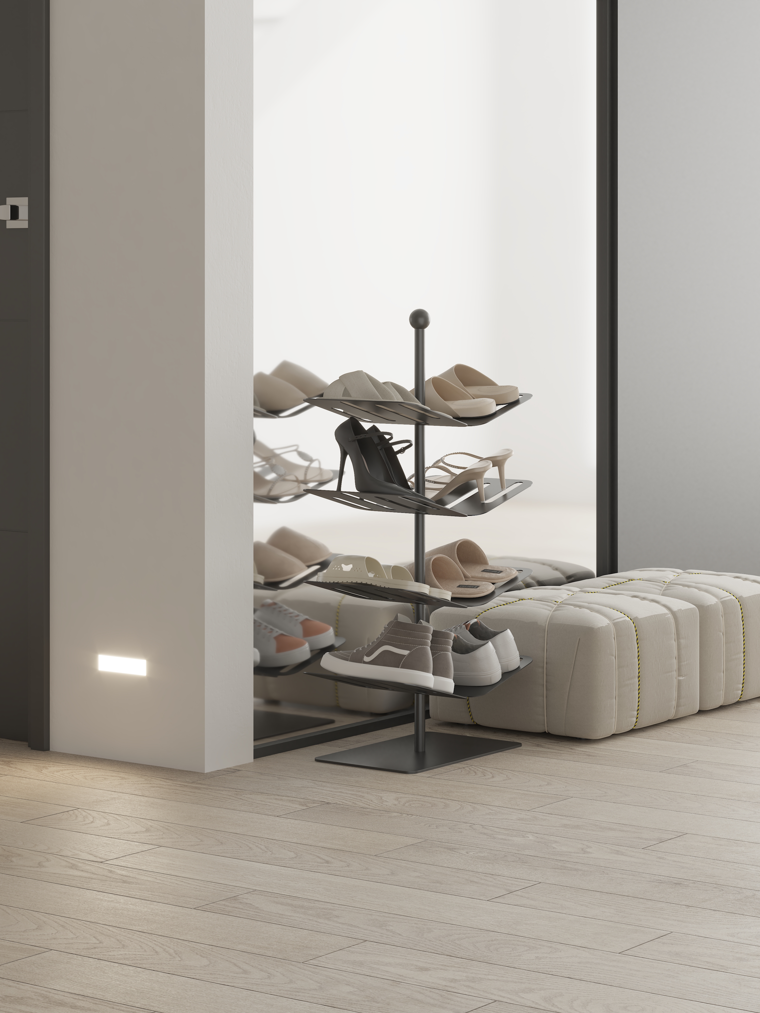 shoe rack，black and white，Solid color，Design sense furniture，Porch，Receive，