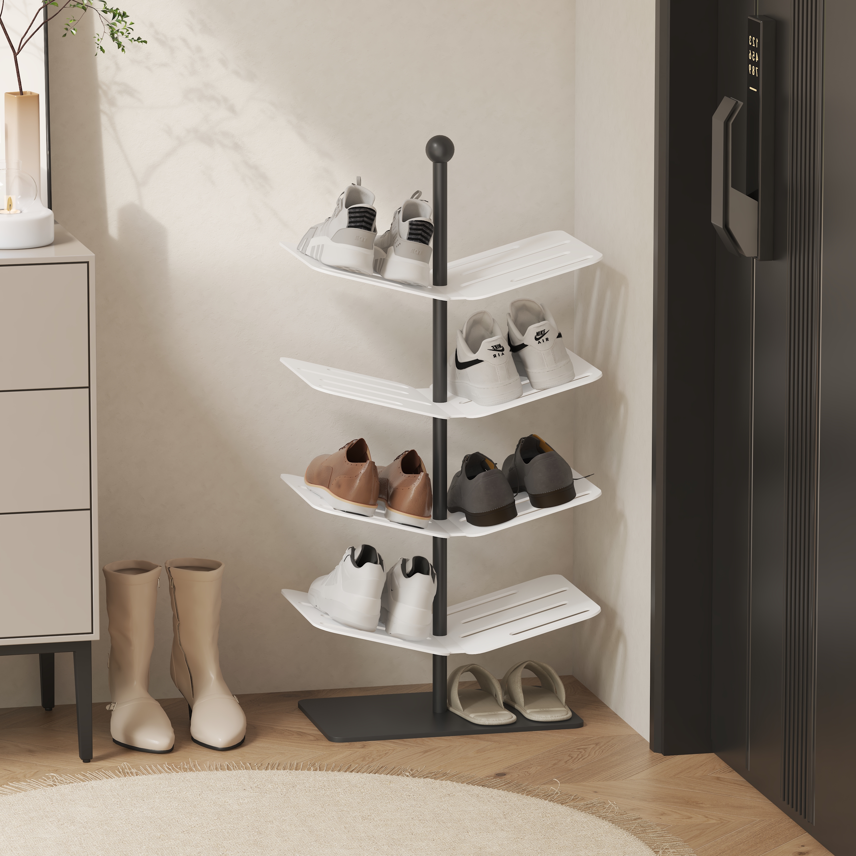 shoe rack，black and white，Solid color，Design sense furniture，Porch，Receive，