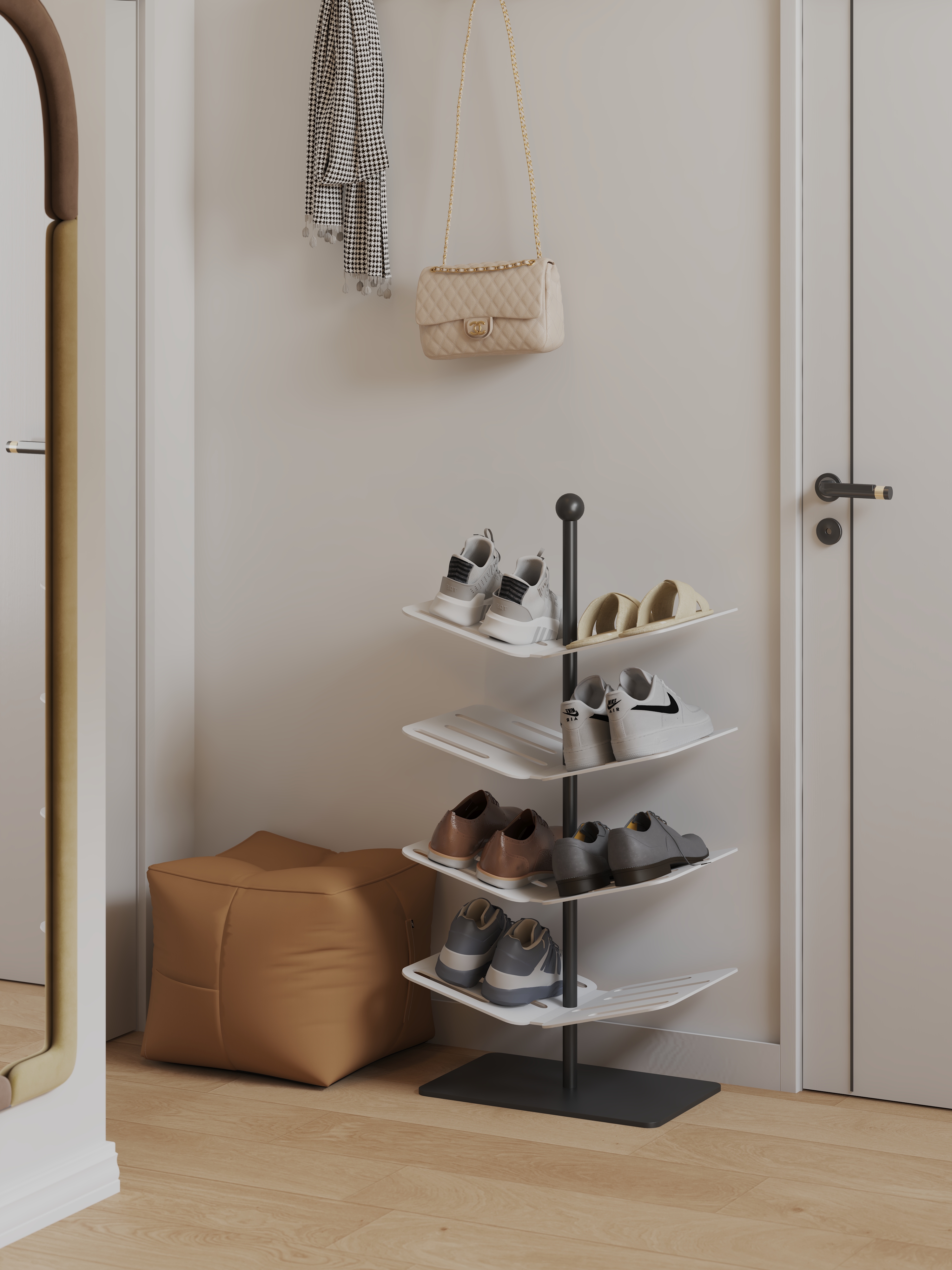 shoe rack，black and white，Solid color，Design sense furniture，Porch，Receive，