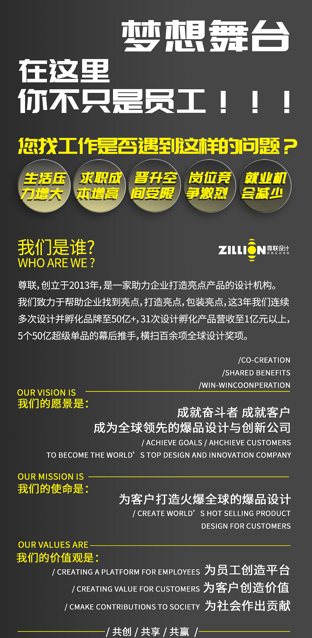 ZillionDesign，Zun Lian Design，recruit，Recruiting talent，Explosive design，Brain hole clear，originality，